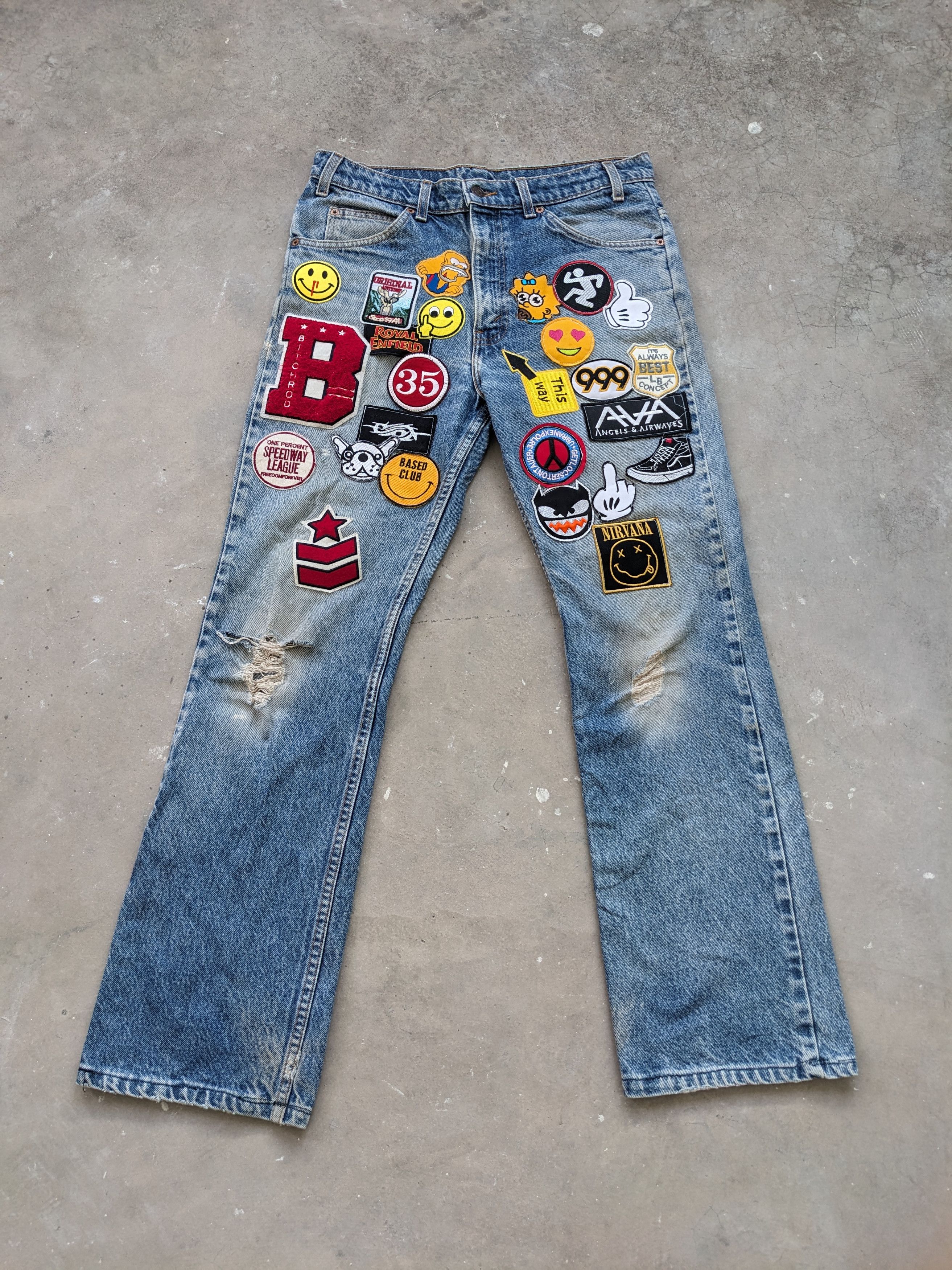 image of If Six Was Nine x Levis Vintage Levis Flared Jeans Patches Bootcut Jeans 517 in Light Blue (Size 31