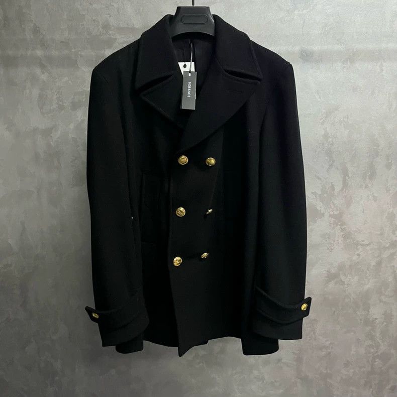 Versace Versace Black Wool Double-Breasted Coat - dmc Size US XL / EU 56 / 4 - 1 Thumbnail