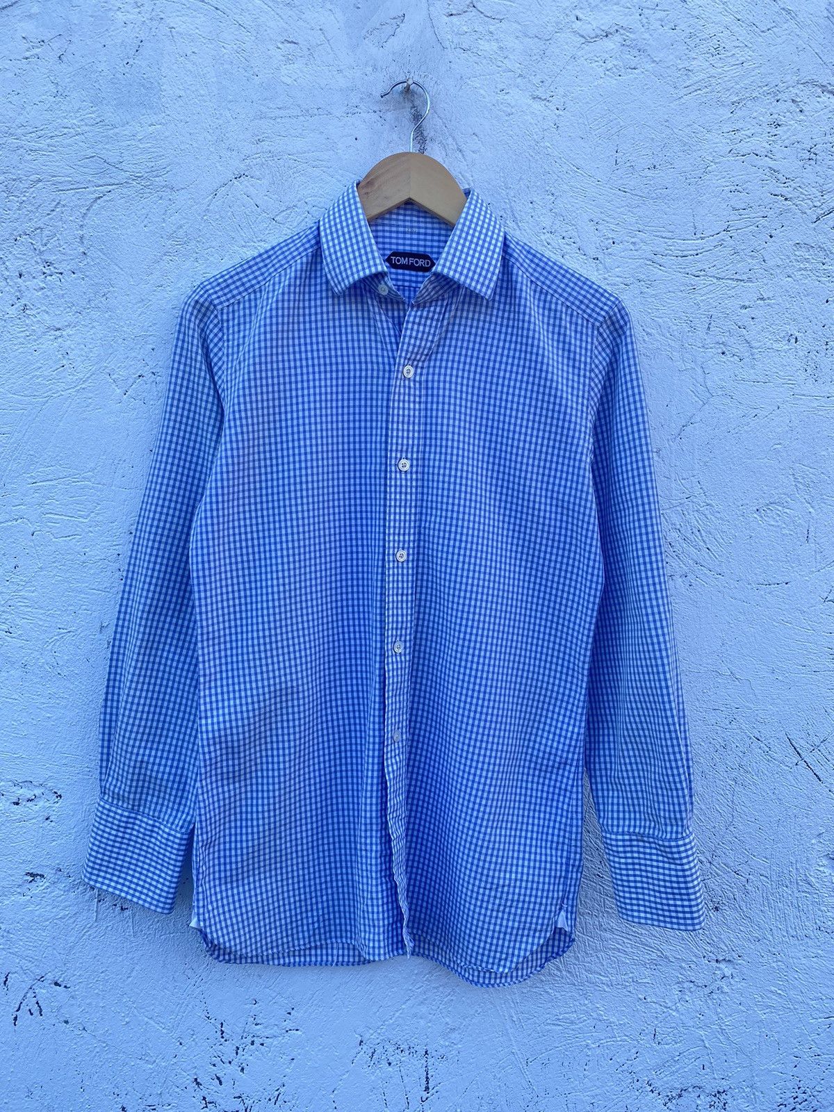 image of Tom Ford Blue Gingham Dress Shirt, Men's (Size Small)