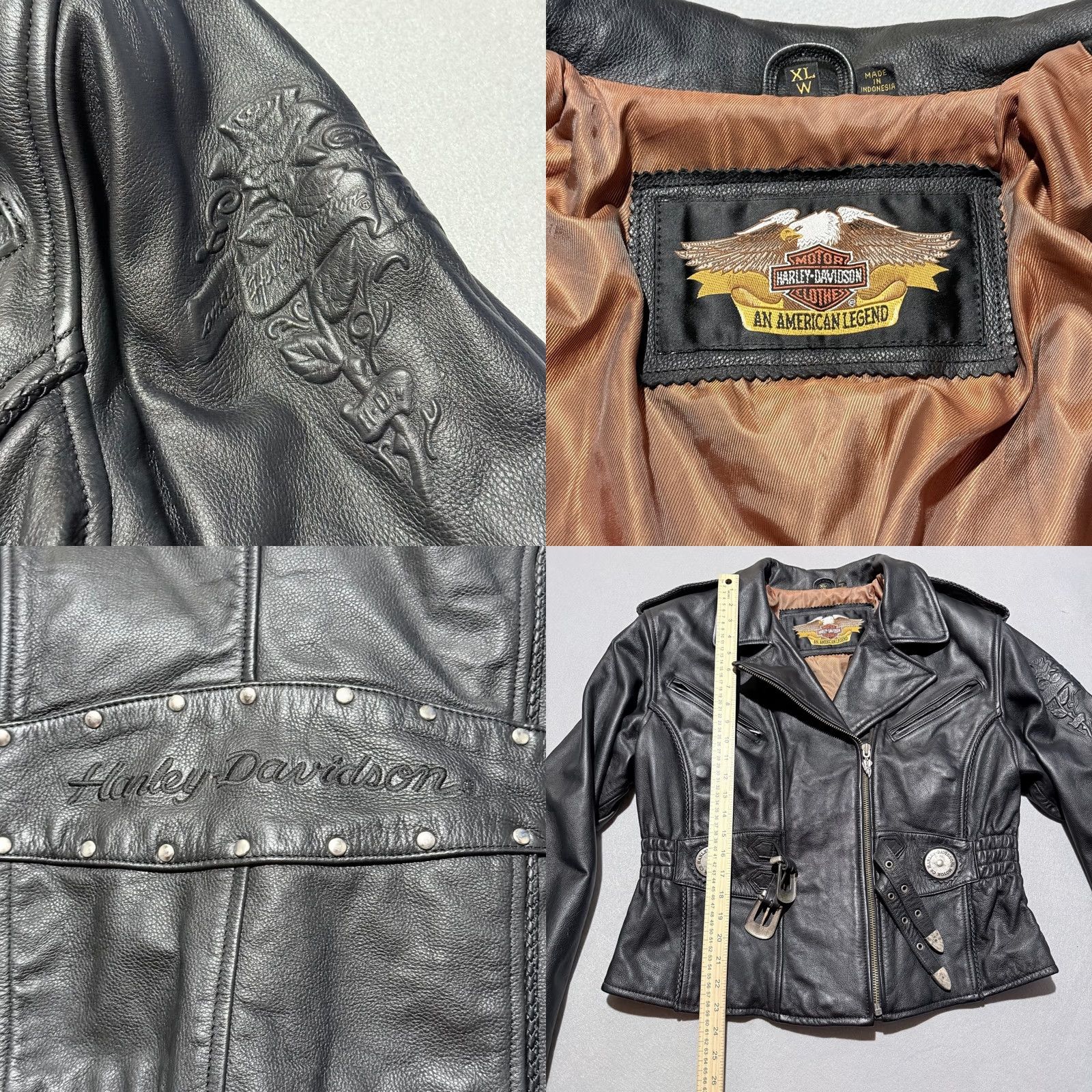 Harley Davidson VTG Harley-Davidson Leather Jacket Women's Black Biker XL Embossed Sierra Rose - Jacket, Harley-Davidson, Black, XL, Women Size XL / US 12-14 / IT 48-50 - 8 Thumbnail