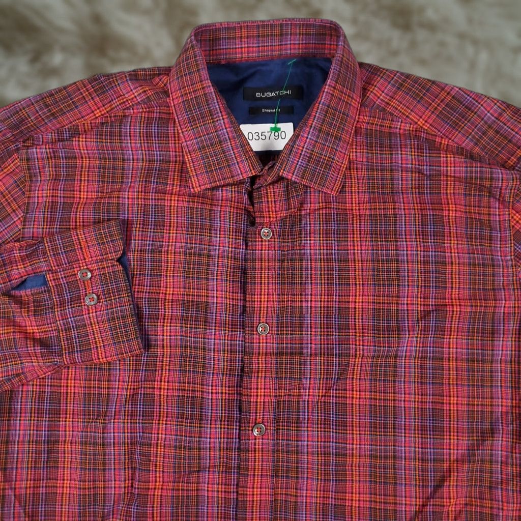 BUGATCHI Bugatchi Uomo Shirt XL Red Plaid Long Sleeve Button-Up Mens Size US XL / EU 56 / 4 - 1 Thumbnail