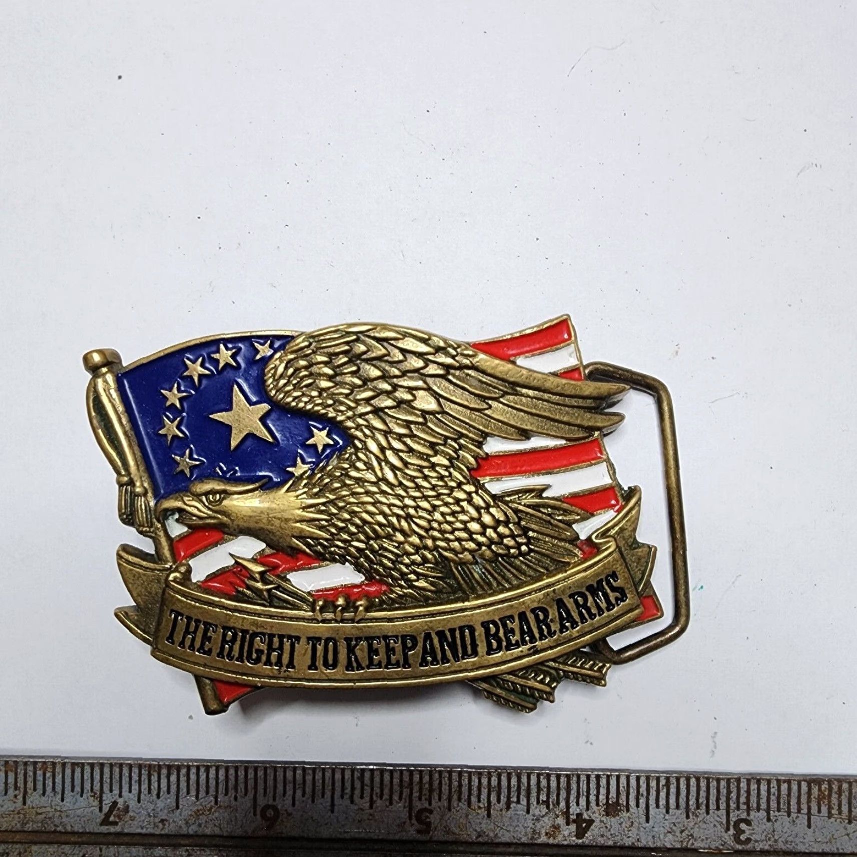Vintage VINTAGE 1980s Baron Buckles Brass Belt Buckle American Flag U.S. Military Landgirl Mens Size ONE SIZE - 3 Thumbnail