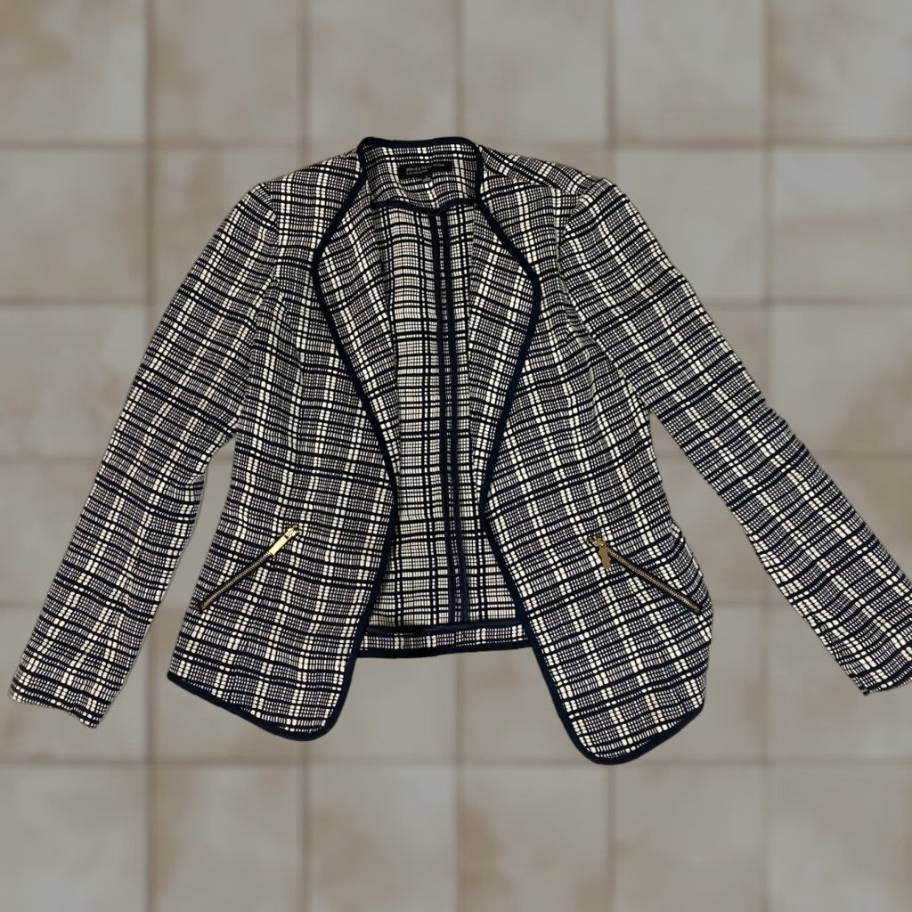 Jones New York Jones New York Blazer Womens 2 Blue Plaid Open Chest Mid-Length Tweed Polyester Jacket Blazer Size XS / US 0-2 / IT 36-38 - 1 Thumbnail