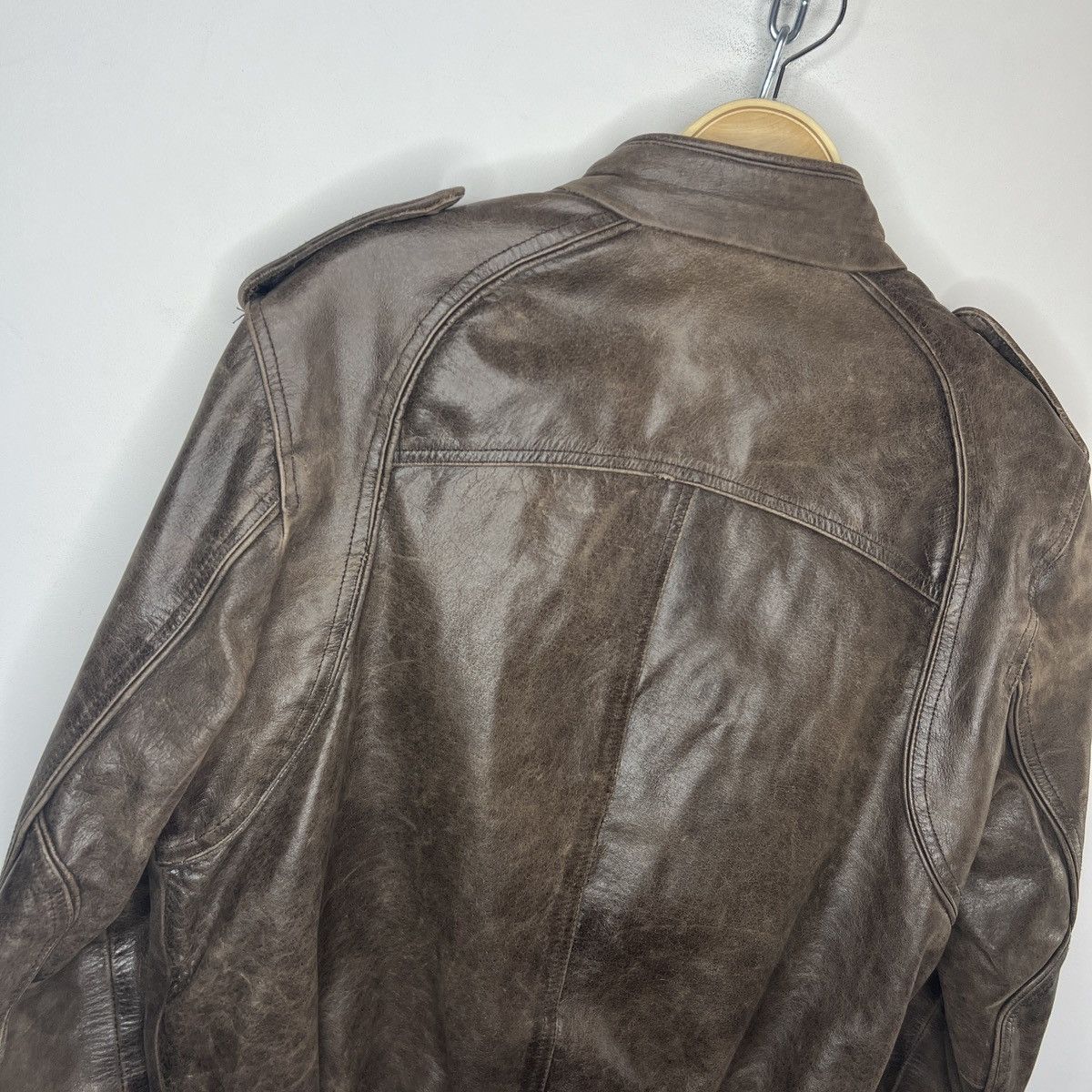 Leather × Vintage Vintage Brown Leather Motor Biker Jacket Trucker Genuine Size US M / EU 48-50 / 2 - 12 Thumbnail