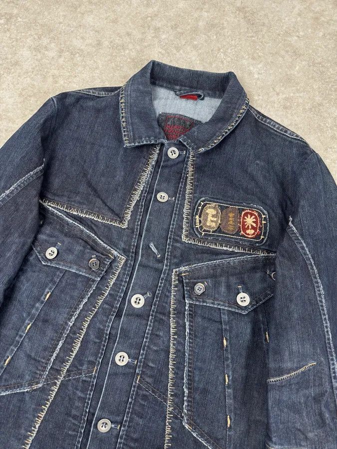 Marithe + Francois Girbaud AW2007 Marithé + François Girbaud Navy Structured Buttoned Patchwork Denim Jacket Size US M / EU 48-50 / 2 - 6 Thumbnail