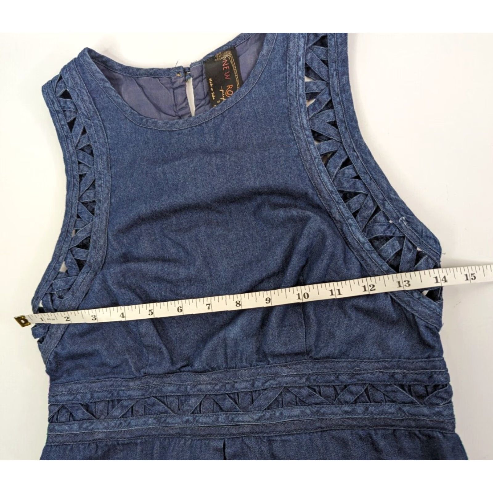 Free People Free People Mini Dress New Romantics Highland Lattice Denim Wash Blue Size 0 Sleeveless Round Neck Button Front Casual Short Dress Womens Size XS / US 0-2 / IT 36-38 - 7 Thumbnail