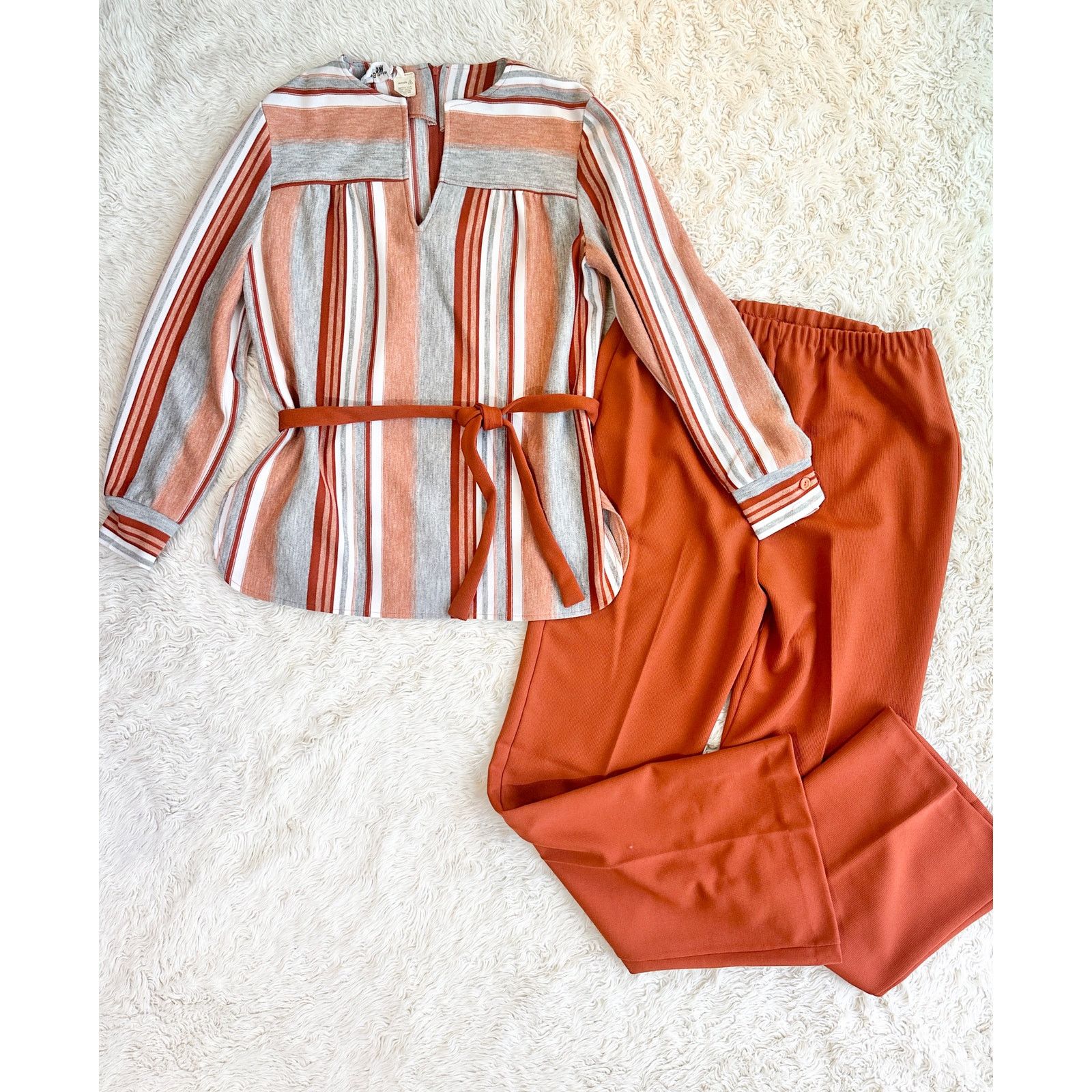 70s Burnt Orange Stripe Tunic Set