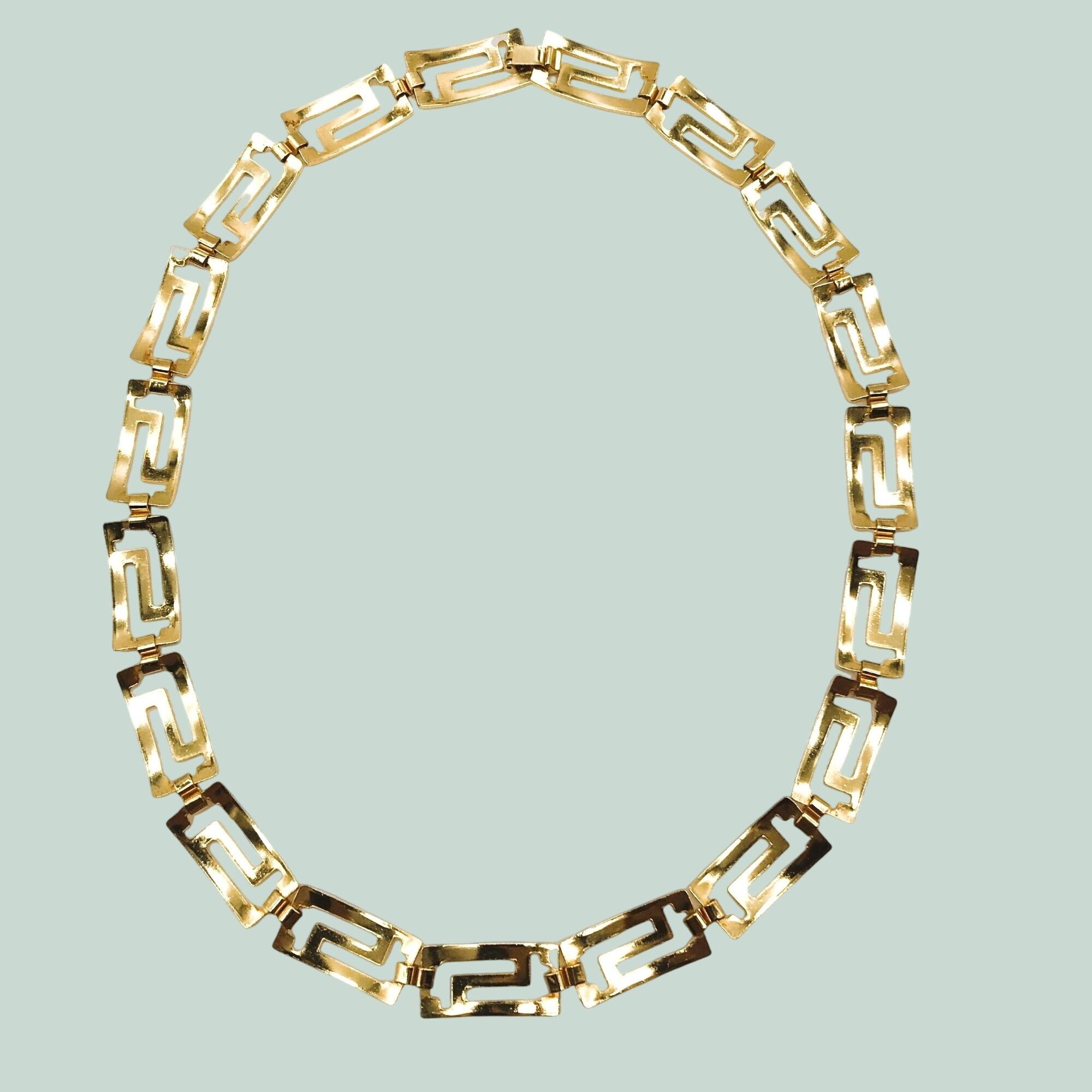 Vintage MCM Greek Key Collar Necklace Link Gold Plated? Vintage Mean Size ONE SIZE - 3 Thumbnail