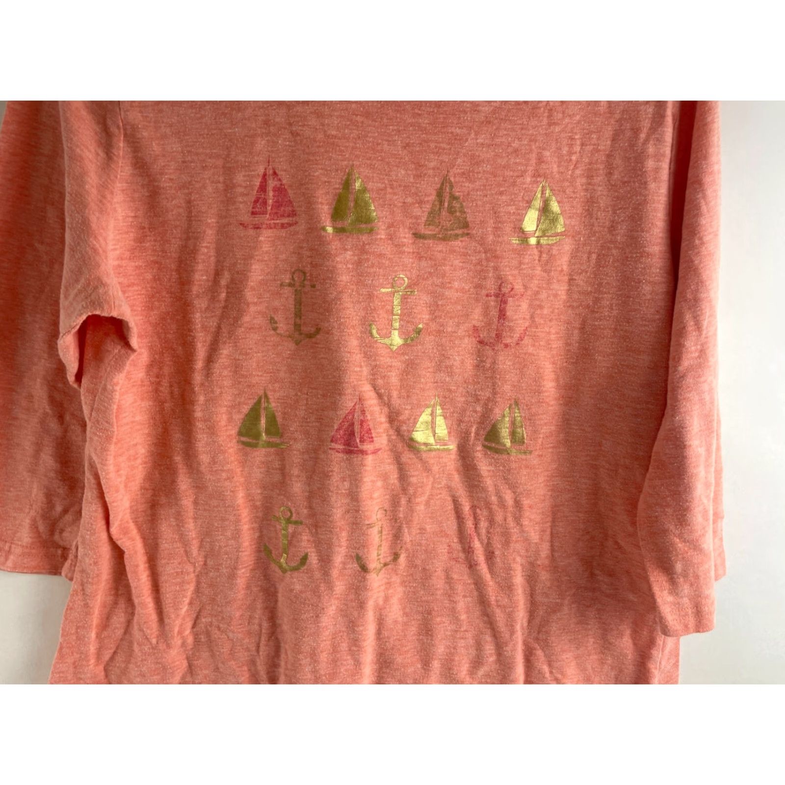 Nautica VINTAGE Pal Harbour Shirt Womens XL Peach Sail Boat Nautical 3/4 Sleeve Crewneck Size XL / US 12-14 / IT 48-50 - 3 Thumbnail
