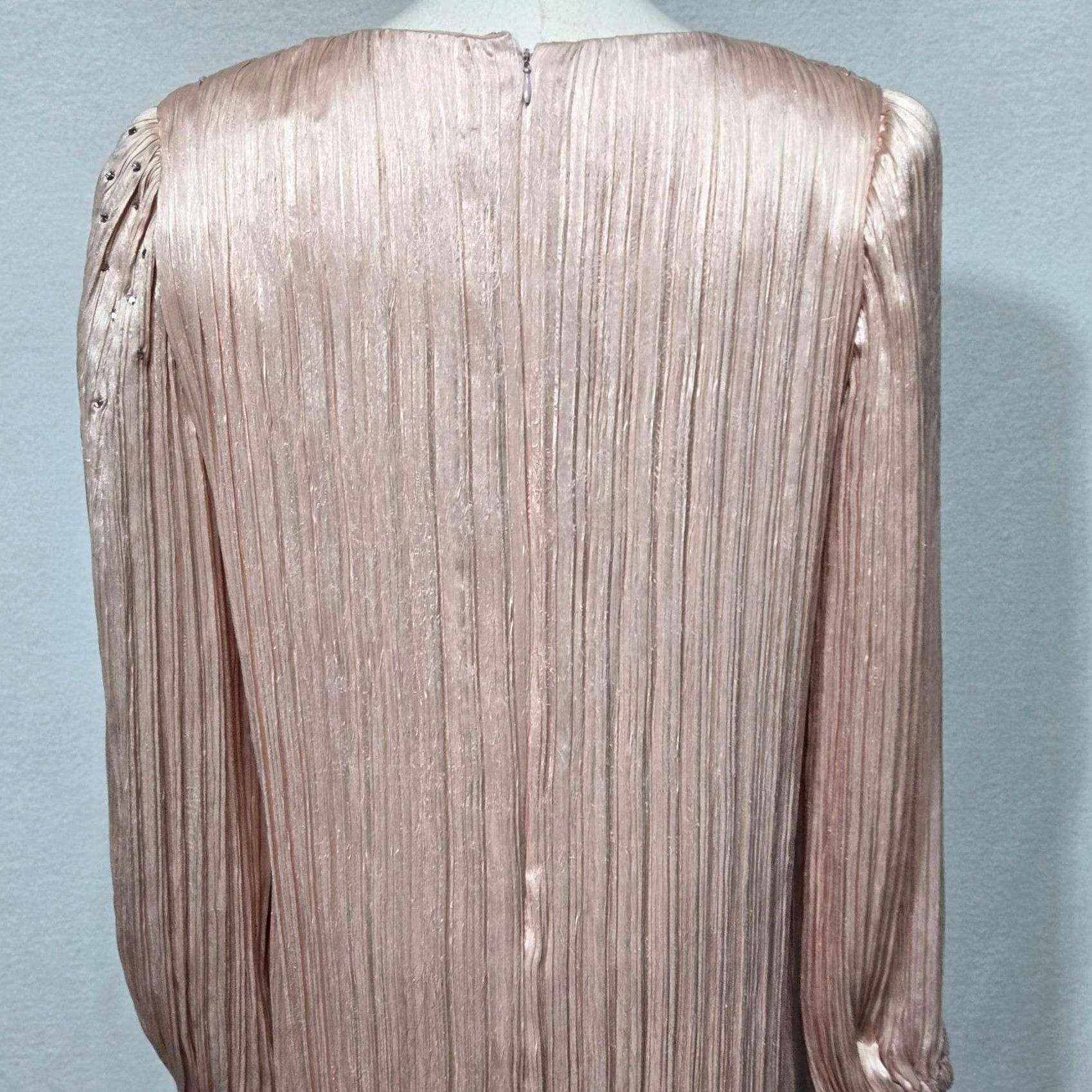 Vintage VINTAGE Morton Myles Dress Womens 6 Pink Pleated Satin Midi Shift Rhinestone 80s Size M / US 6-8 / IT 42-44 - 5 Thumbnail
