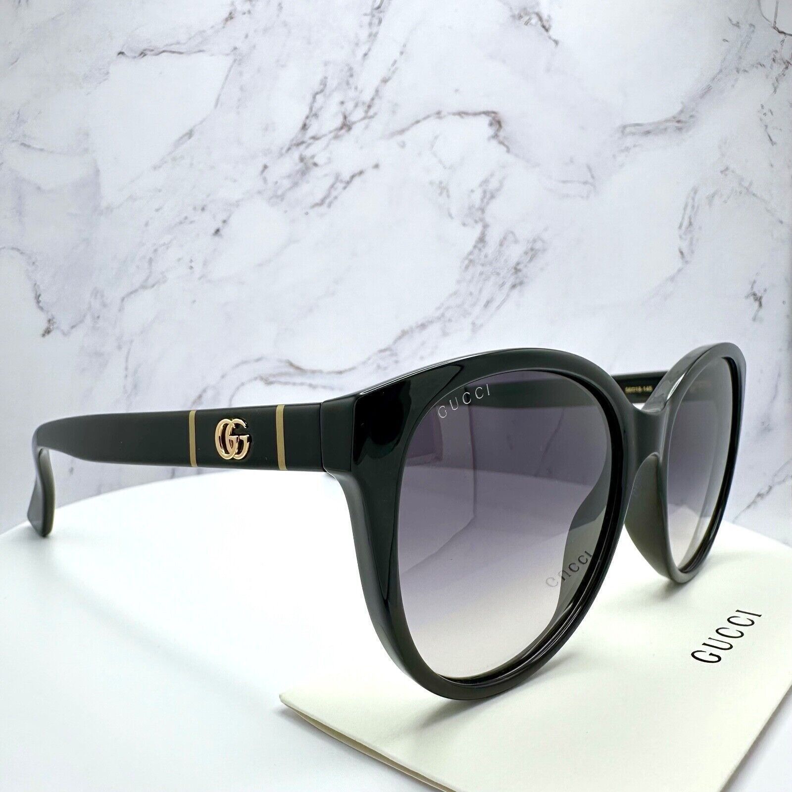 Gucci New Gucci Sunglasses Black Acetate Round Gold Metal GG Logo Size ONE SIZE - 21 Thumbnail
