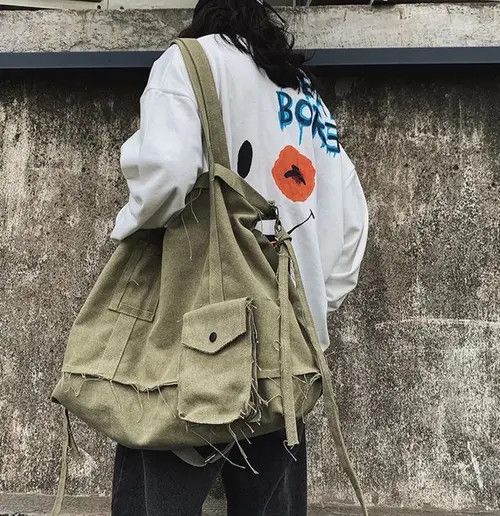 Vintage Tote Bag Canvas Single Vintage Solid Hasp Shoulder Bag Size ONE SIZE - 4 Thumbnail