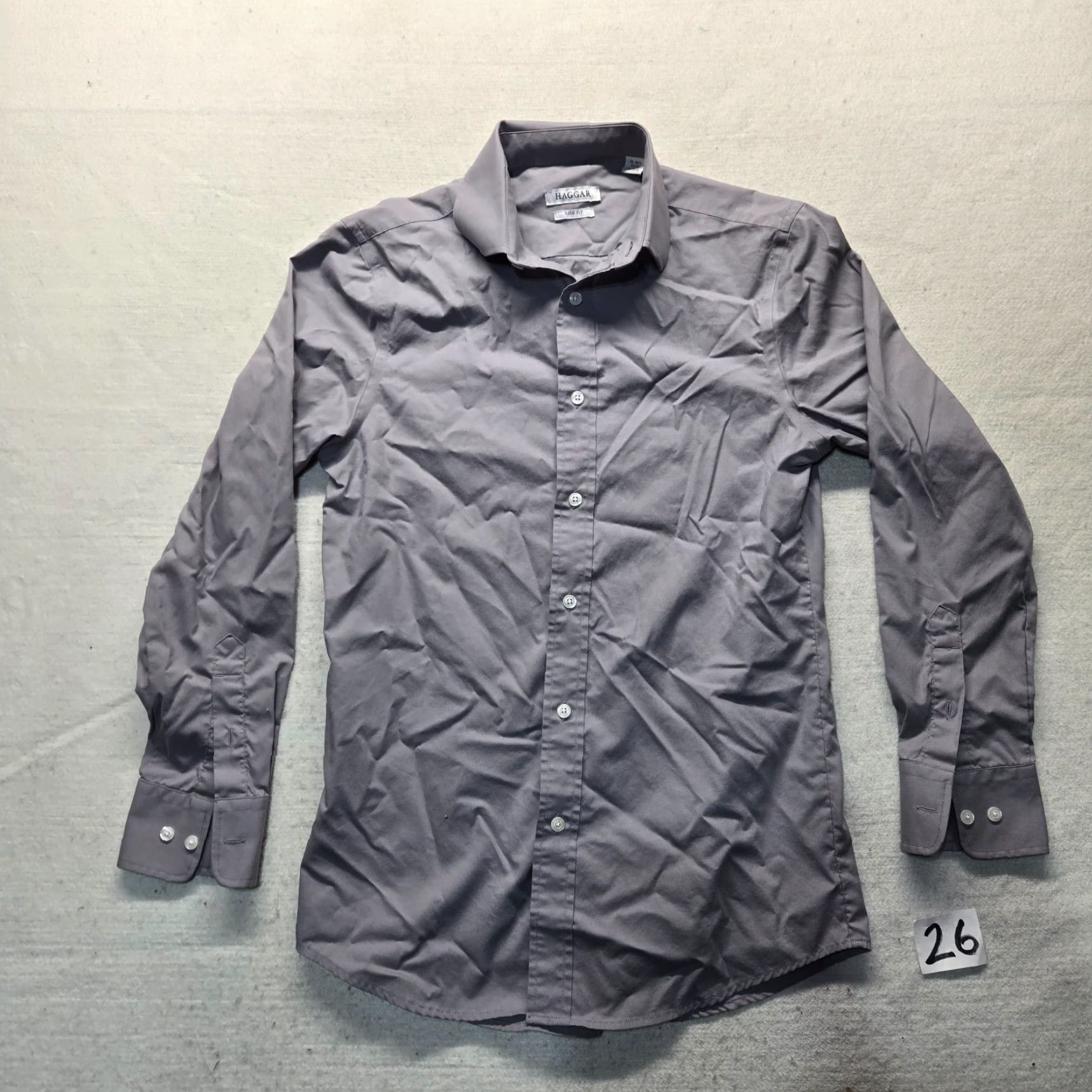 Haggar Haggar Dress Shirt Solid Gray Slim 14.5 32/33 Adult Men Shirt Slimming Button-Down Button Up Neckline Collared Size 40R - 2 Thumbnail