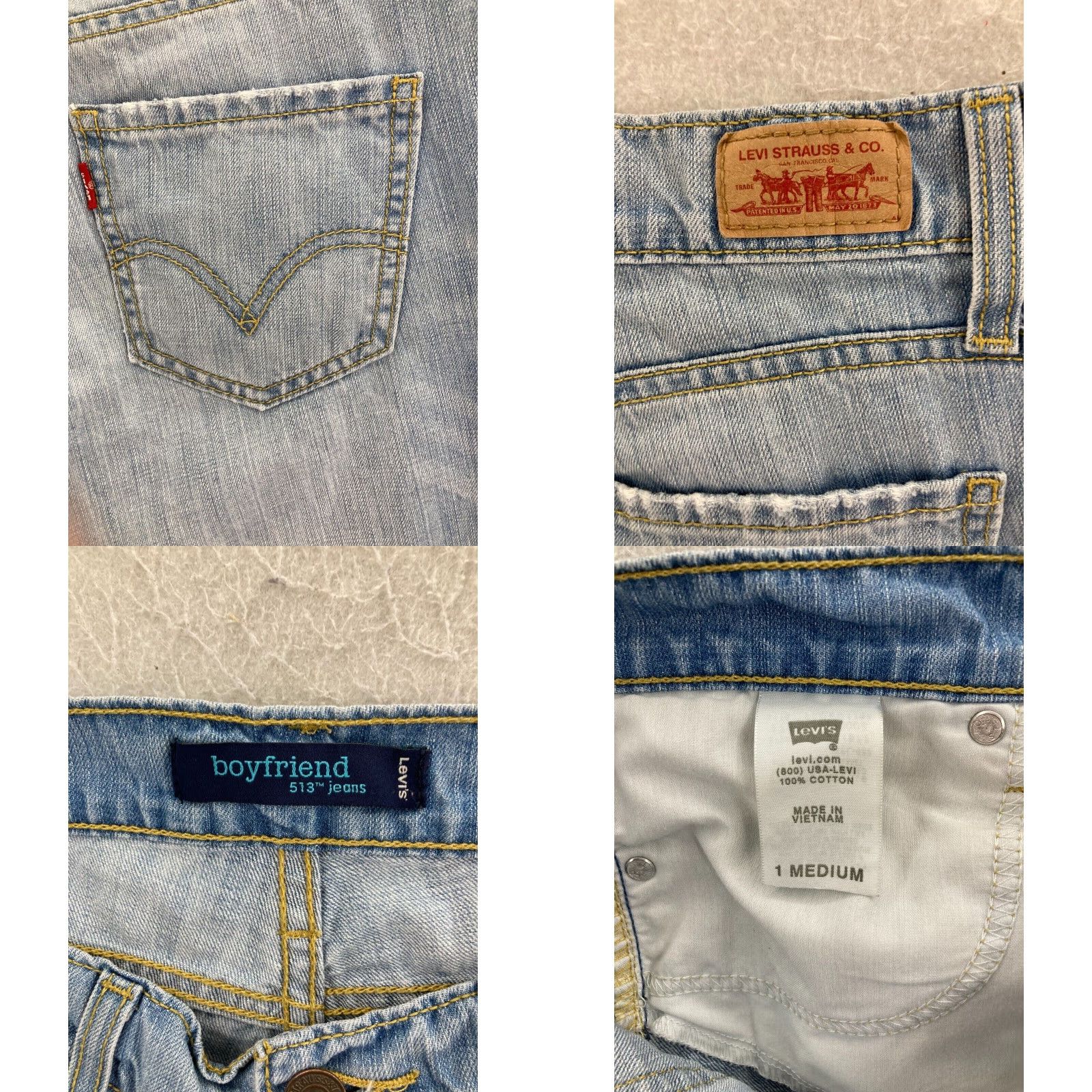 Levi's VINTAGE Levis 513 Boyfriend Jeans Womens 1 M Distressed Light Wash Denim Shirt Size 25" / US 0 / IT 36 - 8 Thumbnail