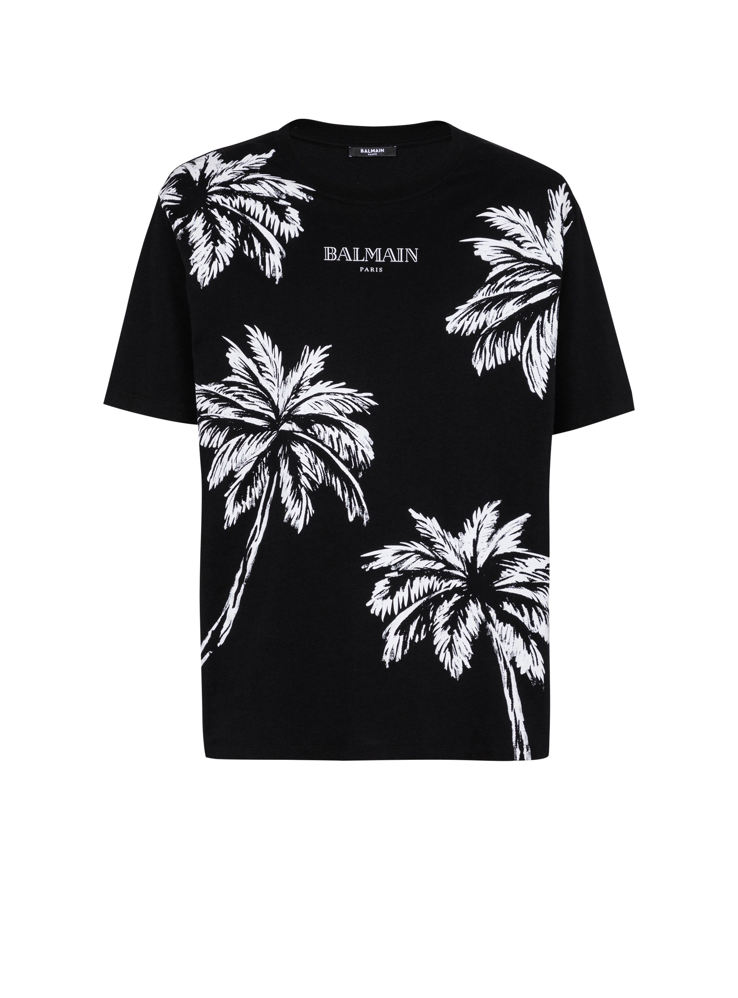 Balmain o1s1wg110925 Palm Tree Print T-Shirt in Black Size US L / EU 52-54 / 3 - 1 Thumbnail