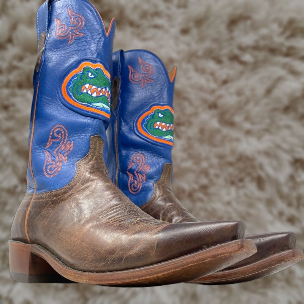 Lucchese 1883 UF Florida Gators Leather Boots Western Cowboy Brown Blue Mens 9D VINTAGE Lucchese 1883 UF Florida Gators Leather Boots  main image 3