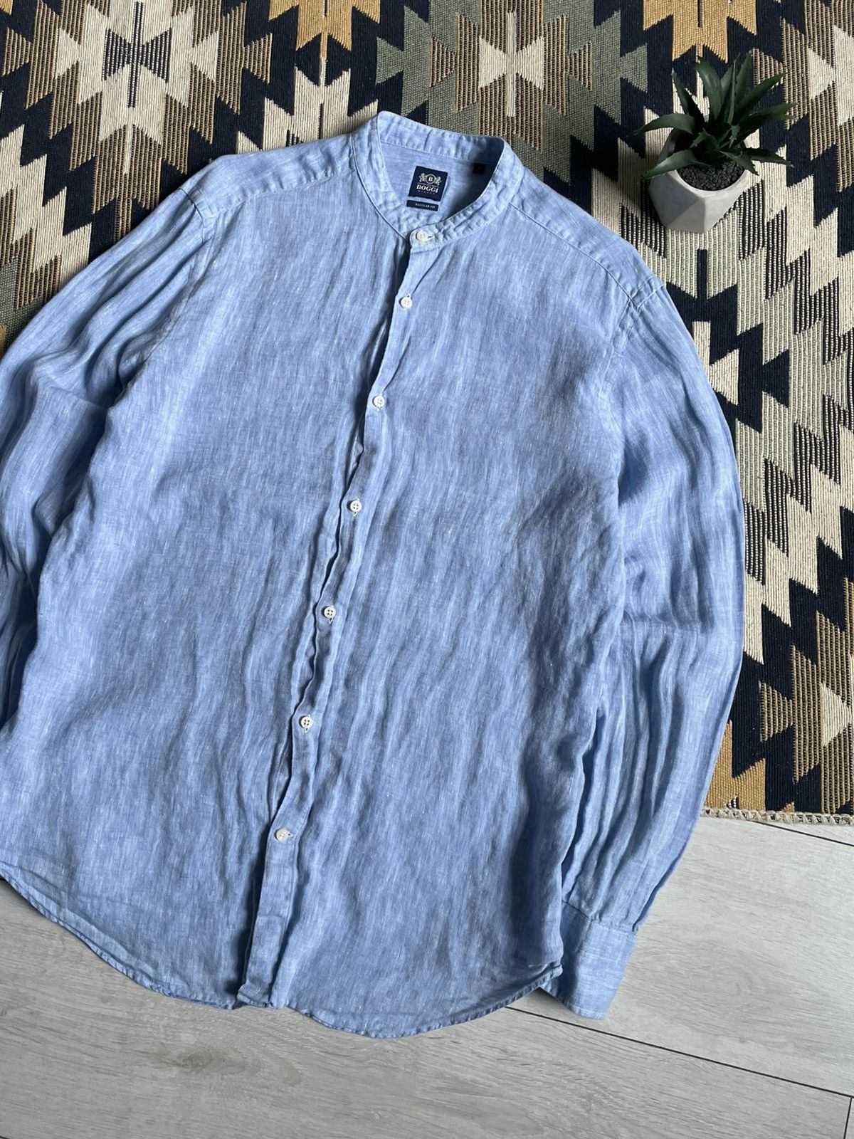Boggi × Vintage Boggi Milano Linen Button Up Shirt Size US M / EU 48-50 / 2 - 3 Thumbnail
