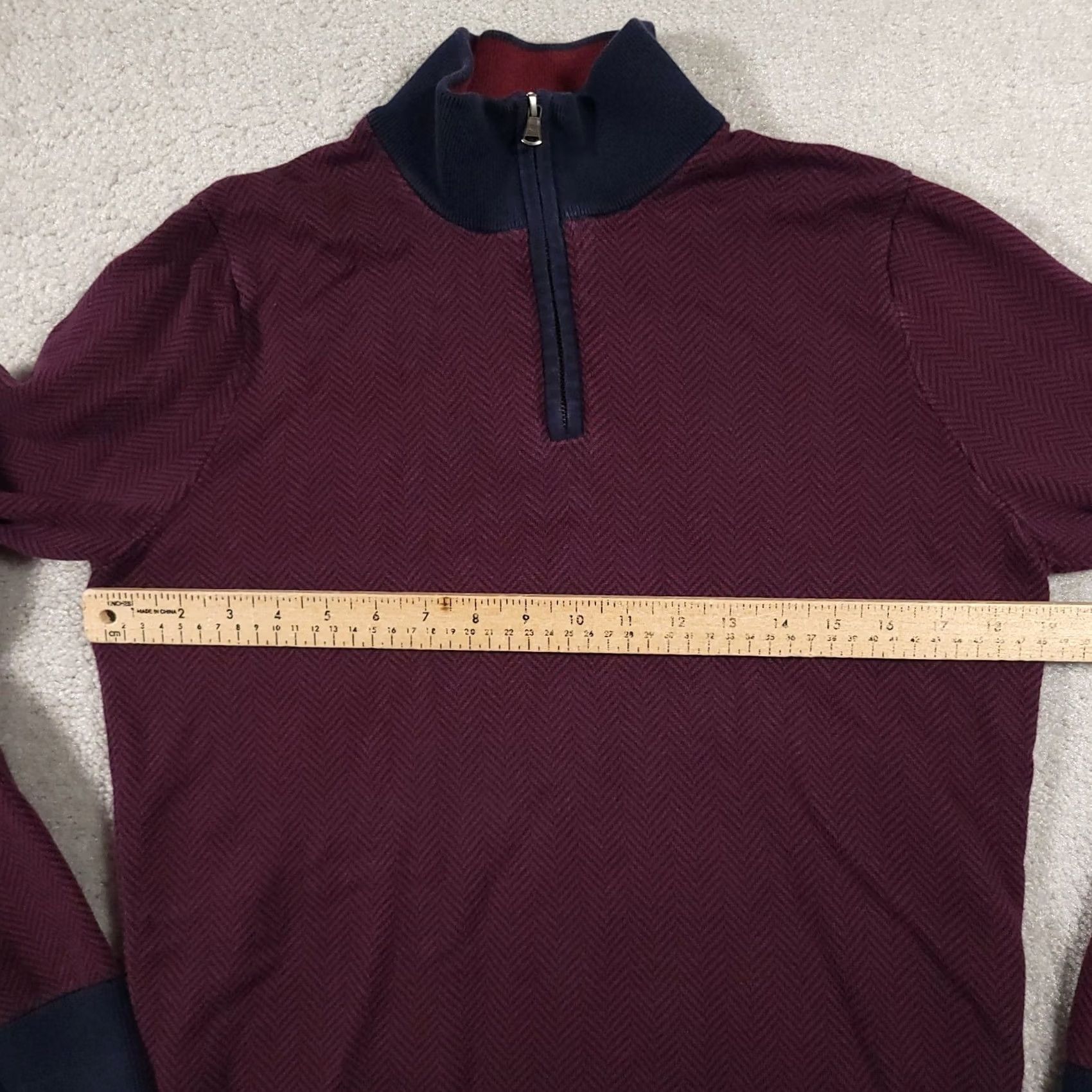 Lands' End Lands' End Supima Cotton Sweater 1/4 Zip Mock Neck Mens S Burgundy Herringbone Size US S / EU 44-46 / 1 - 6 Thumbnail