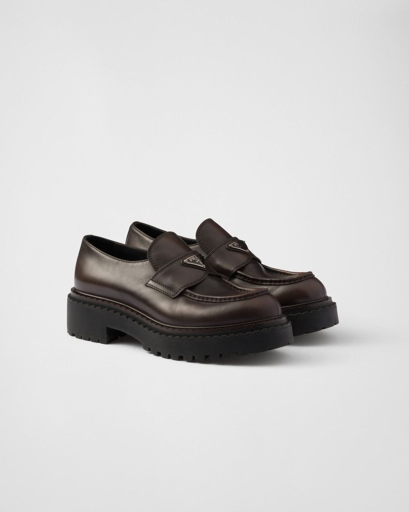 Prada o1B3y1r0426 Double Chocolate Leather Loafers in Brown Size US 11 / EU 44 - 2 Thumbnail