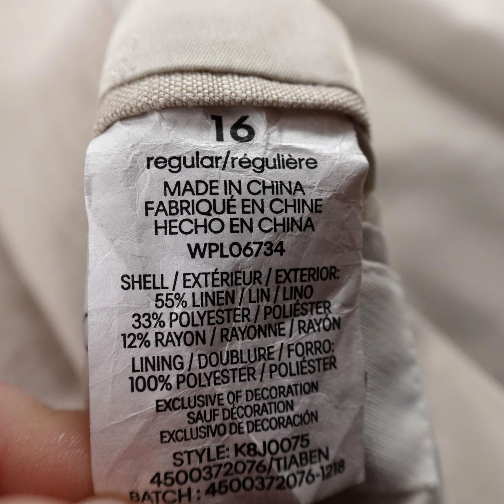 Calvin Klein Calvin Klein Blazer Womens 16 Beige Linen Blend Single-Breasted Notch Lapel 100% Polyester Lining Size XXL / US 16-18 / IT 52-54 - 7 Thumbnail