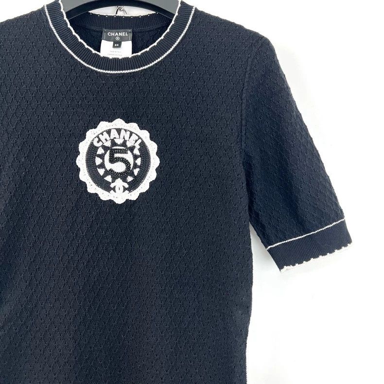Chanel Chanel Badge stud bead embroidery knitted short-sleeved dr Size XXS / US 00 / IT 34 - 5 Thumbnail
