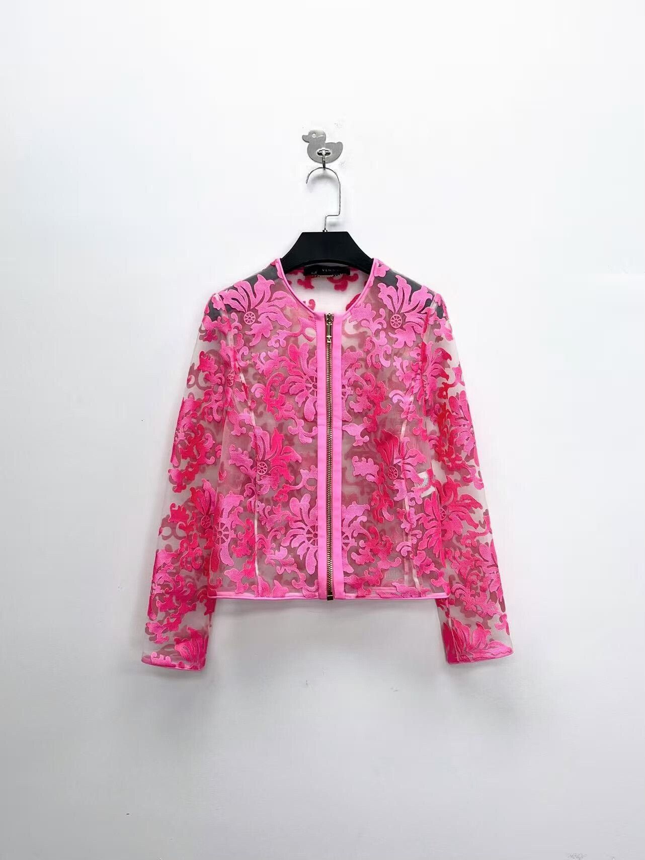 Versace Versace Floral Logo Zip Jacket in Pink Size M / US 6-8 / IT 42-44 - 1 Thumbnail