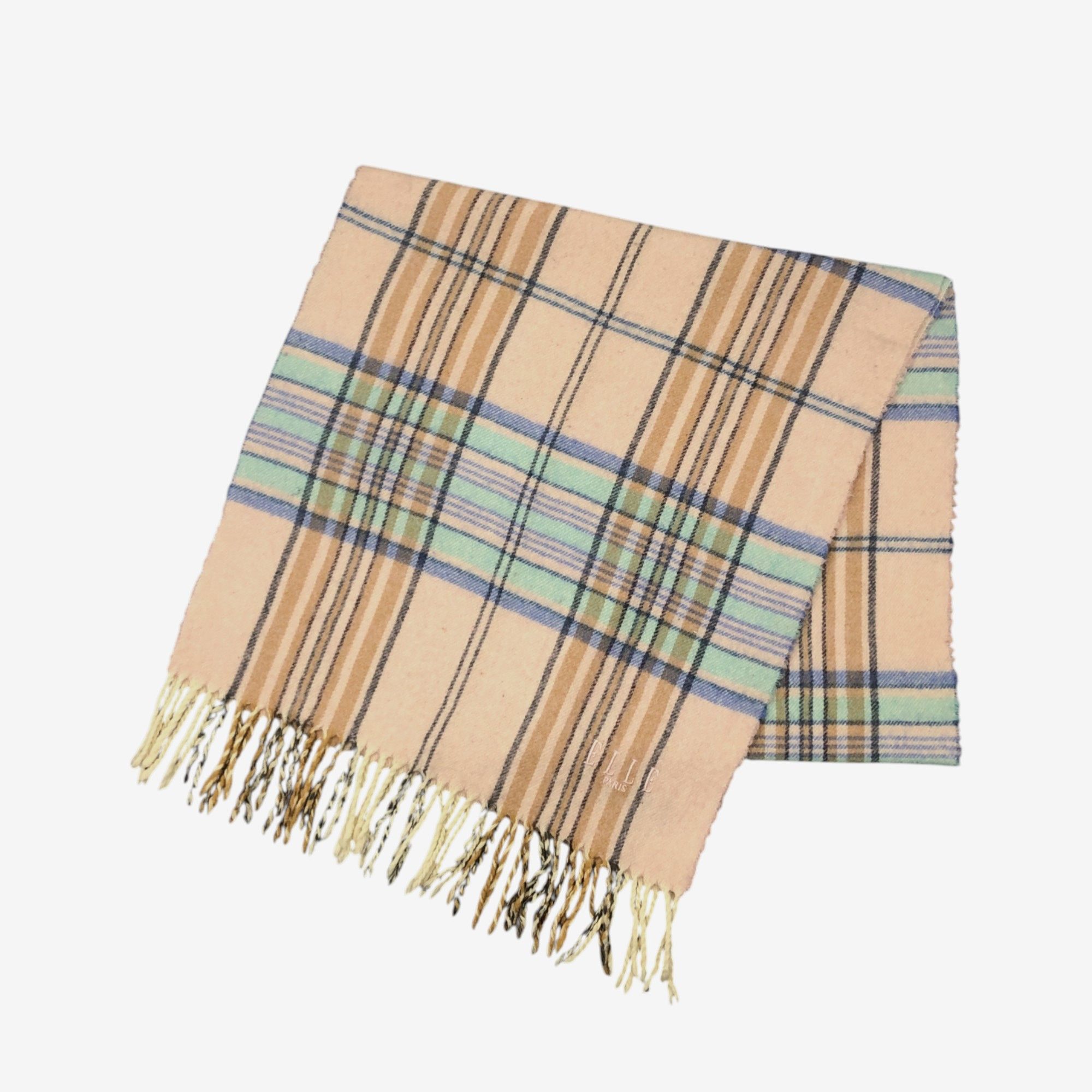 Japanese Brand Vintage ELLE Scarf Muffler Wool Plaid Fringe Winter Scarves Size ONE SIZE - 3 Thumbnail
