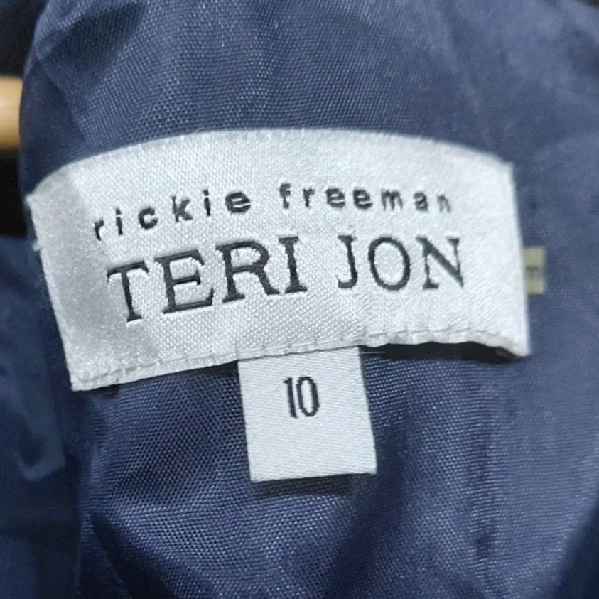 Vintage Rickie Freeman for Teri Jon Dress | Women A-Line Knit Jacquard Knee Length Bell Sleeve Navy Blue Metallic Size L / US 10 / IT 46 - 5 Thumbnail
