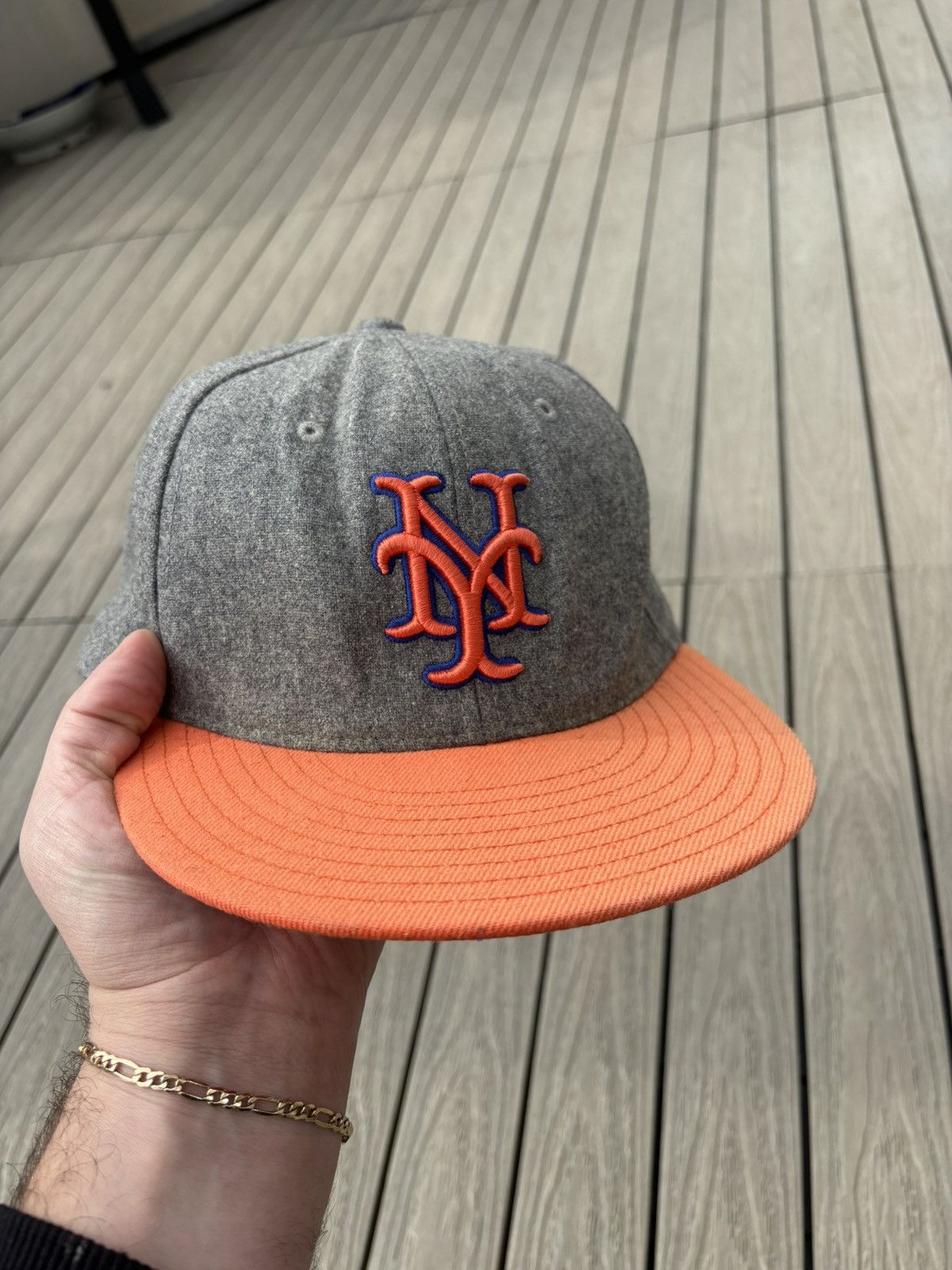 American Needle New York Mets Wool Fitted Cap Grey Orange 7 1/4 Size ONE SIZE - 1 Thumbnail