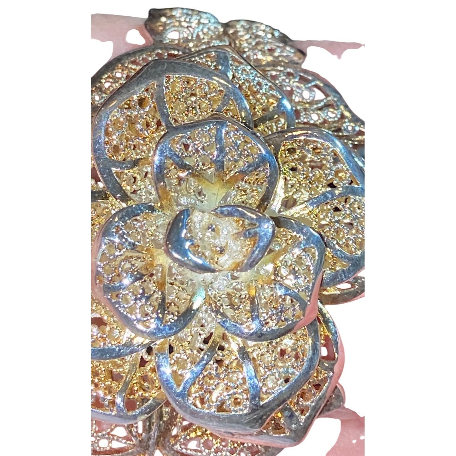 Other Filigree Rose Statement Cuff Bracelet With Intricate Leaf De Size ONE SIZE - 4 Thumbnail