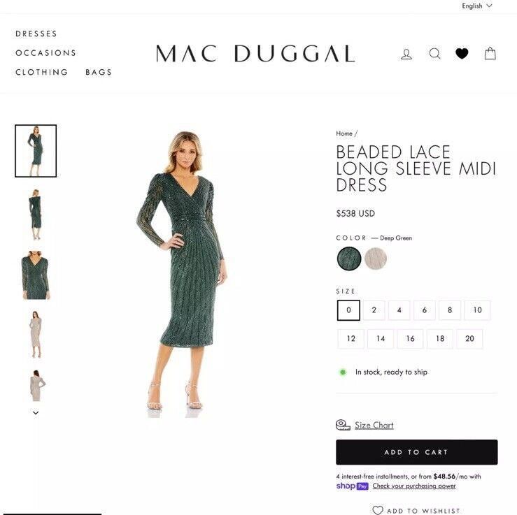 Designer NWT Mac Duggal Long Sleeve Beaded Lace Sequin Green Dress 4 Size S / US 4 / IT 40 - 5 Thumbnail