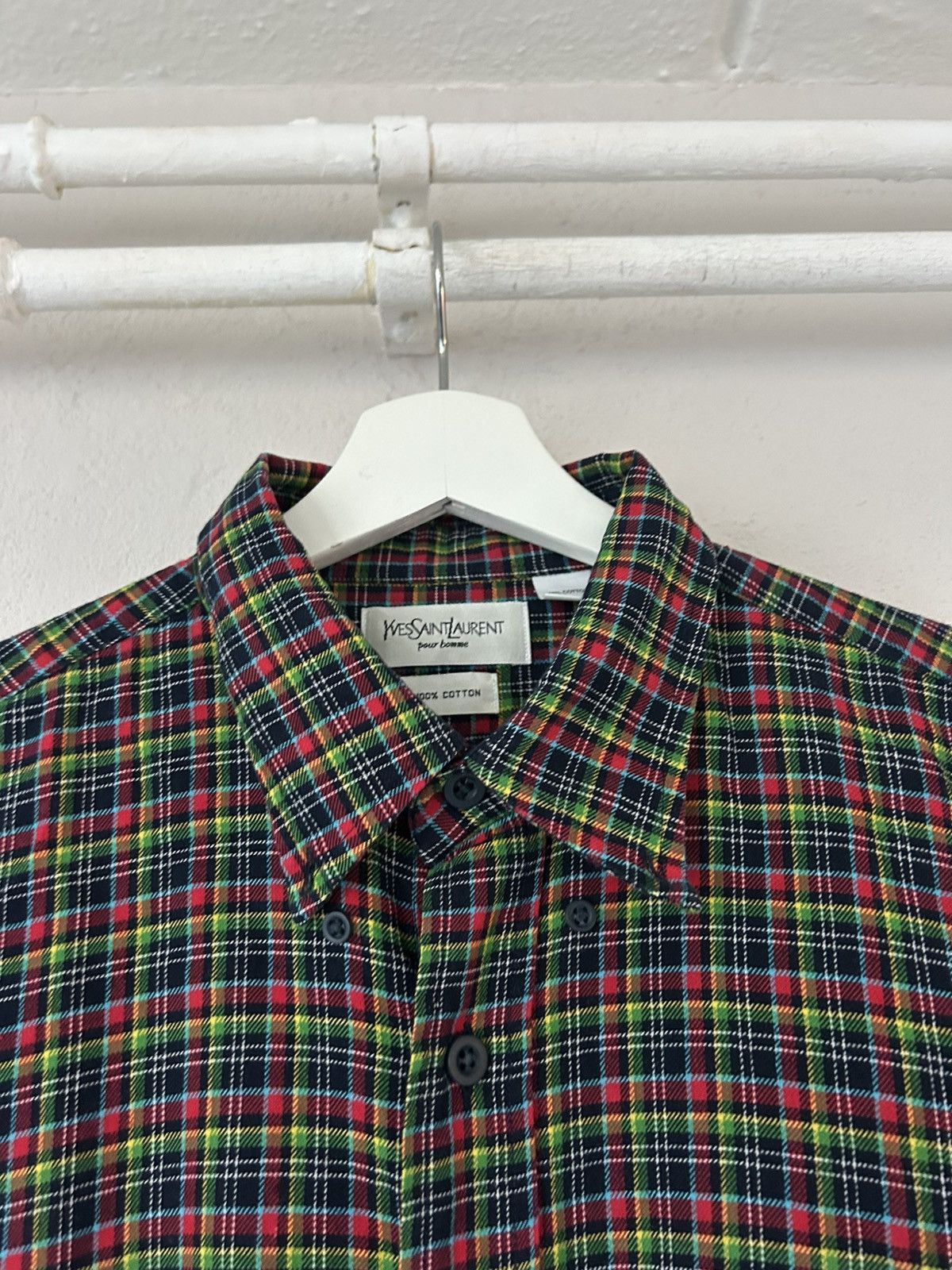 Yves Saint Laurent Yves Saint Laurent Plaid Cotton Shirt with Embroidered Logo Size US L / EU 52-54 / 3 - 3 Thumbnail