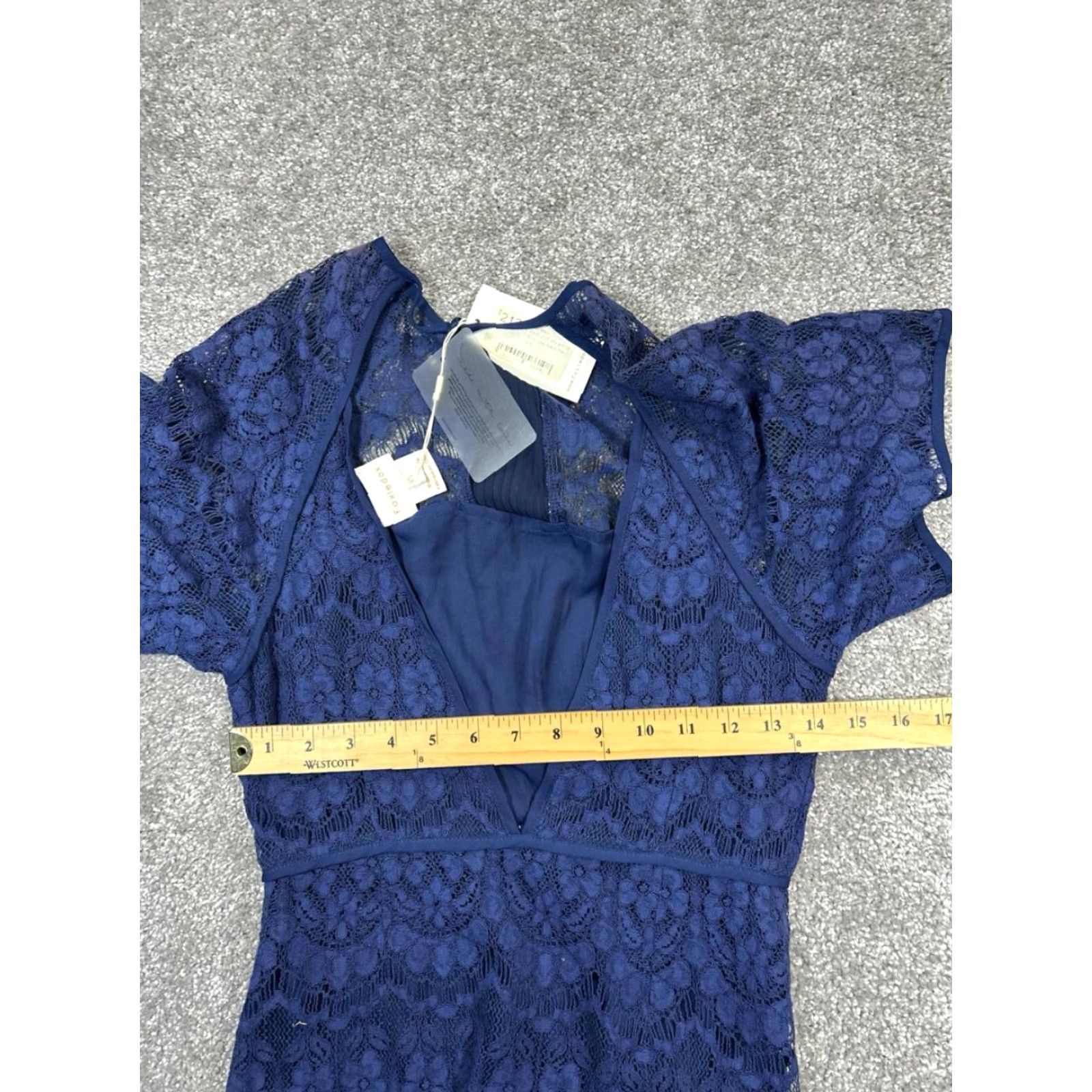 Vintage Foxiedox Dress Womens XS Blue Cotton Floral Lace Blouson A-Line Knee Length Short Sleeve Crew Neck Button N/A Casual Summer Spring Mens Women’s Girls Size XS / US 0-2 / IT 36-38 - 6 Thumbnail