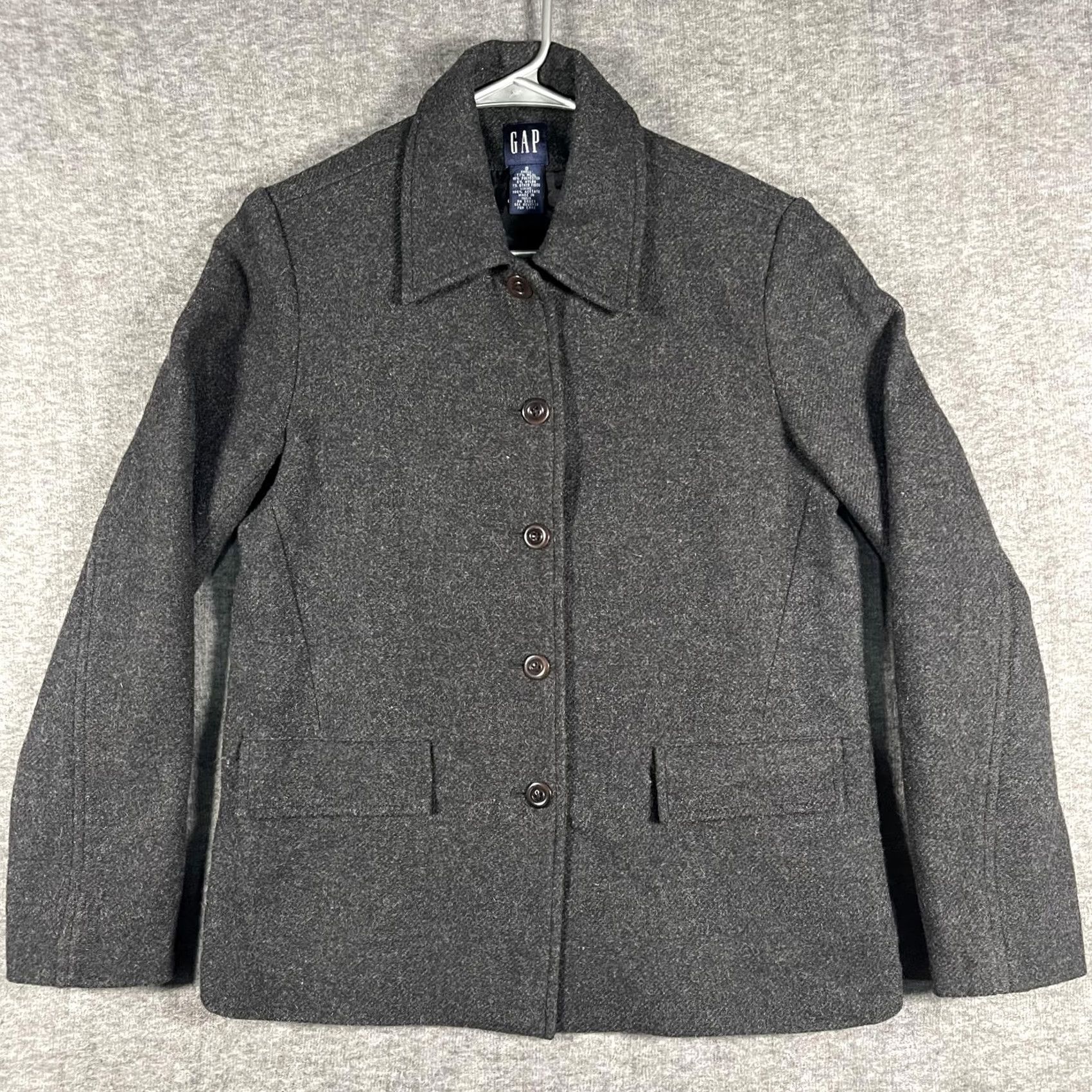 Gap GAP Jacket Womens Small Gray Wool Blend Lined Button Front Coat Pockets Size S / US 4 / IT 40 - 2 Thumbnail
