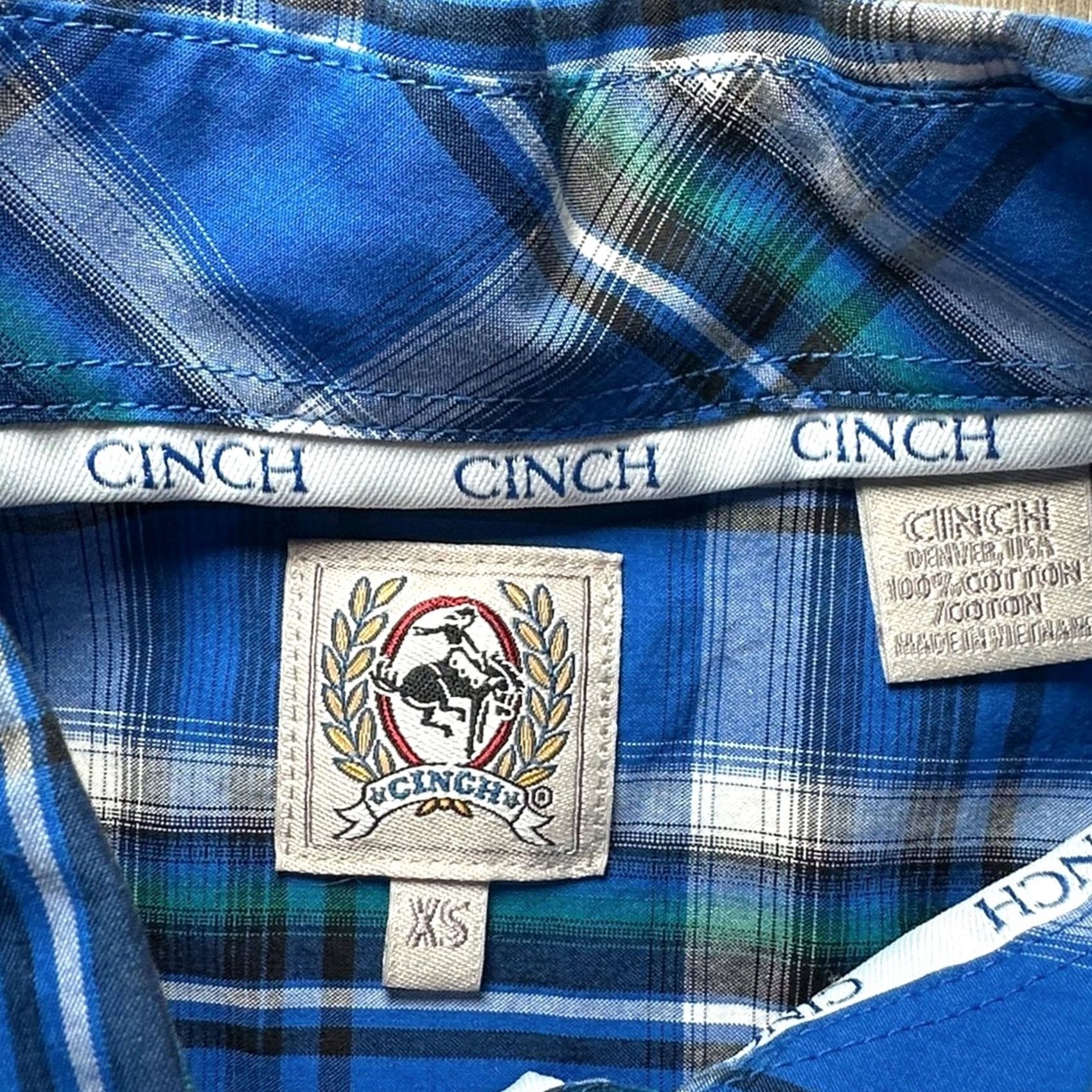 Vintage VINTAGE Cinch Western Royal Blue Plaid Short Sleeve Button Down XS Mens Shirt XS Blue Plaid Size US 27 - 6 Thumbnail