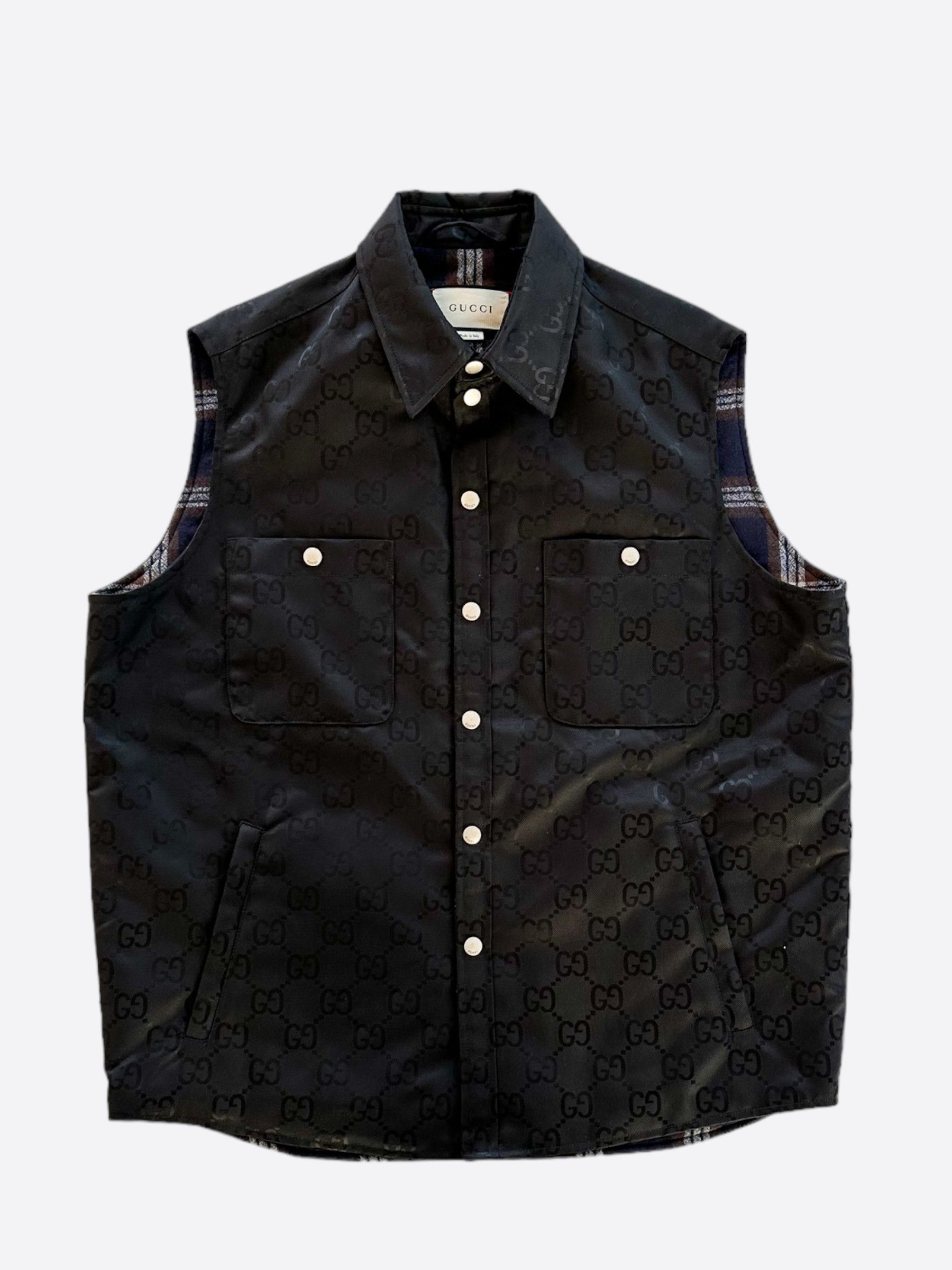 Image of Gucci Black GG Monogram Of The Grid Vest, Men's (Size Small)