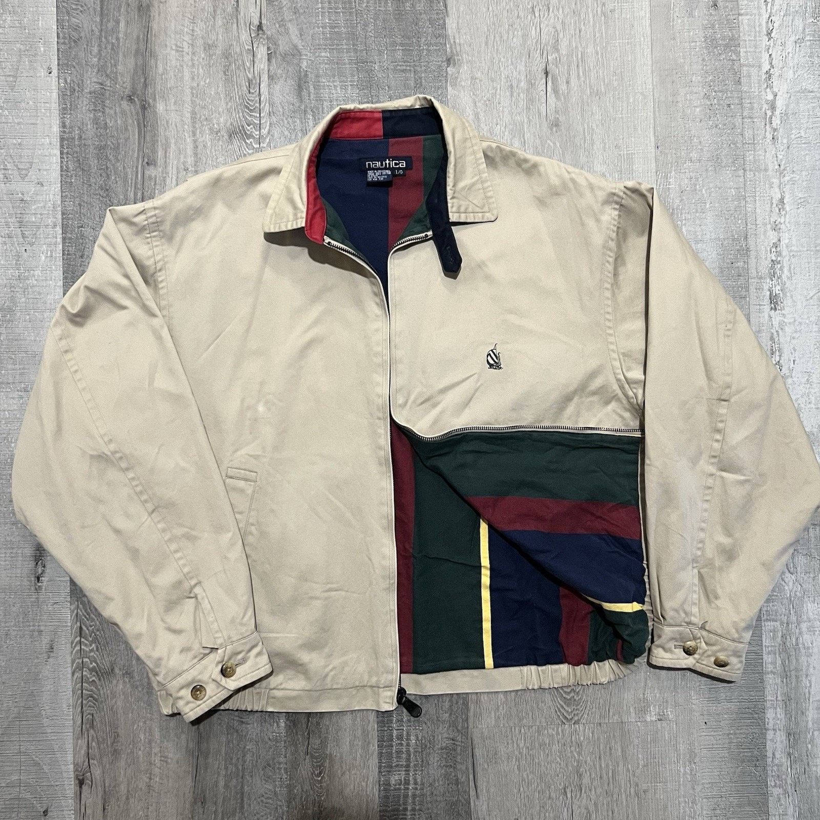 Nautica VTG Nautica Bi Swing Bomber Jacket 90s Beige Multicolor Size US L / EU 52-54 / 3 - 1 Thumbnail