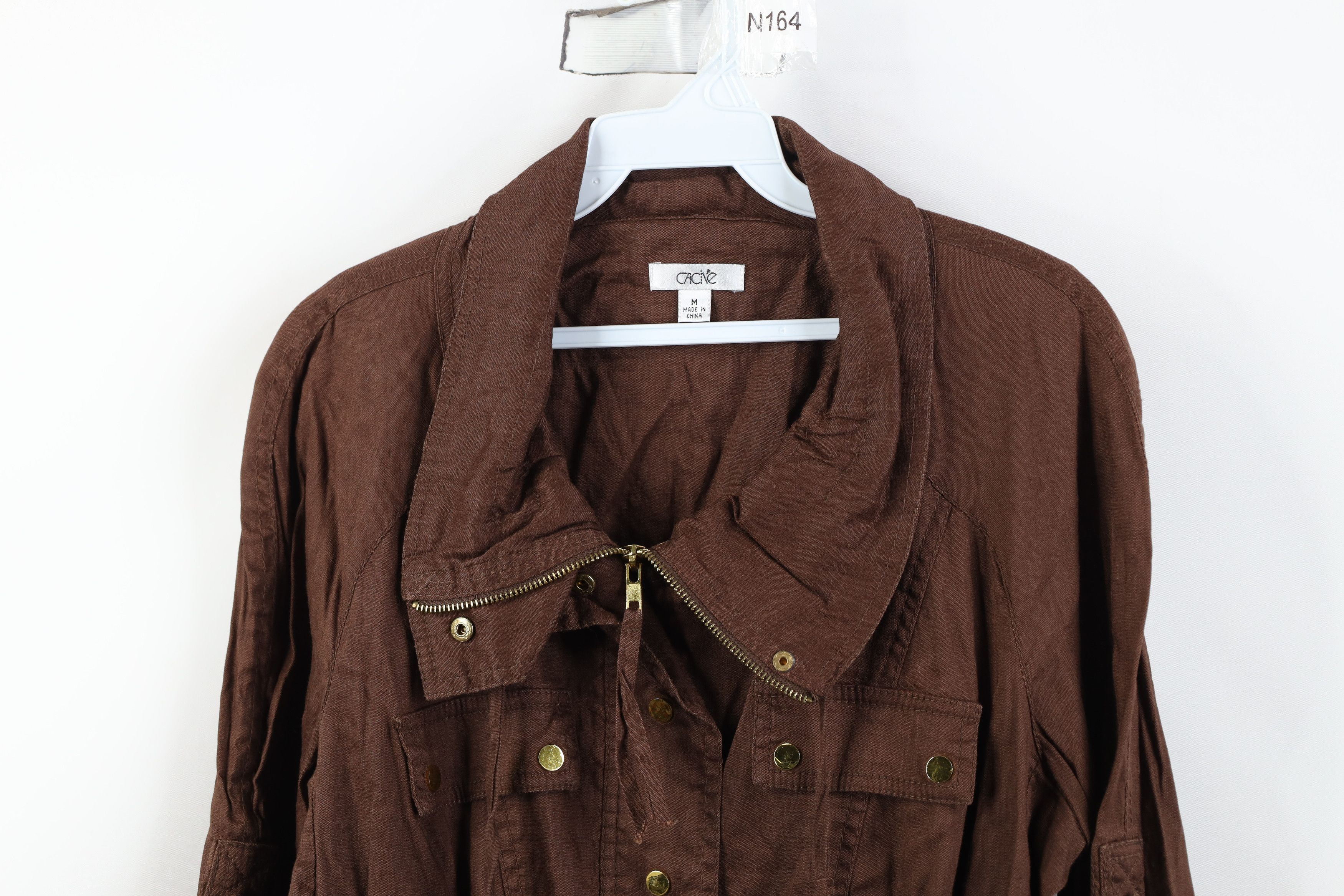 Vintage Vintage 90s Y2K Cache Flared Sleeve Linen Jacket Brown Size M / US 6-8 / IT 42-44 - 2 Thumbnail