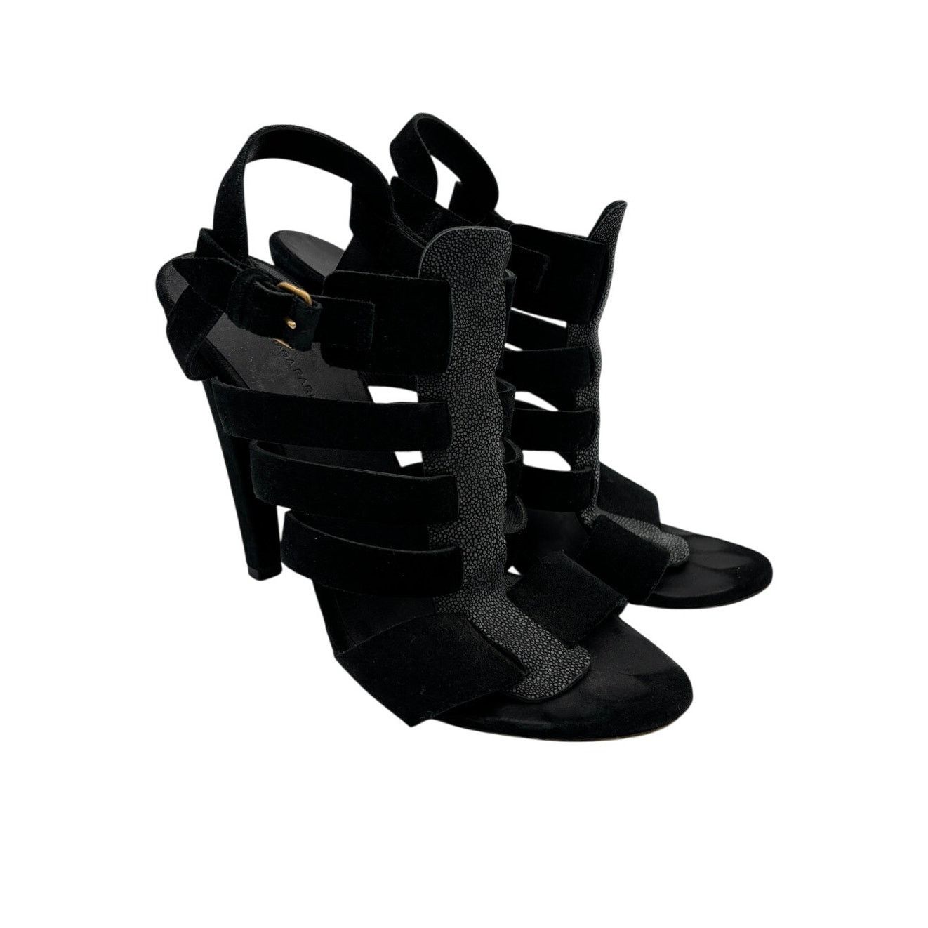 Balenciaga Balenciaga Paris Black Suede Shagreen Strappy Heels EU 40 Size US 10 / IT 40 - 1 Thumbnail