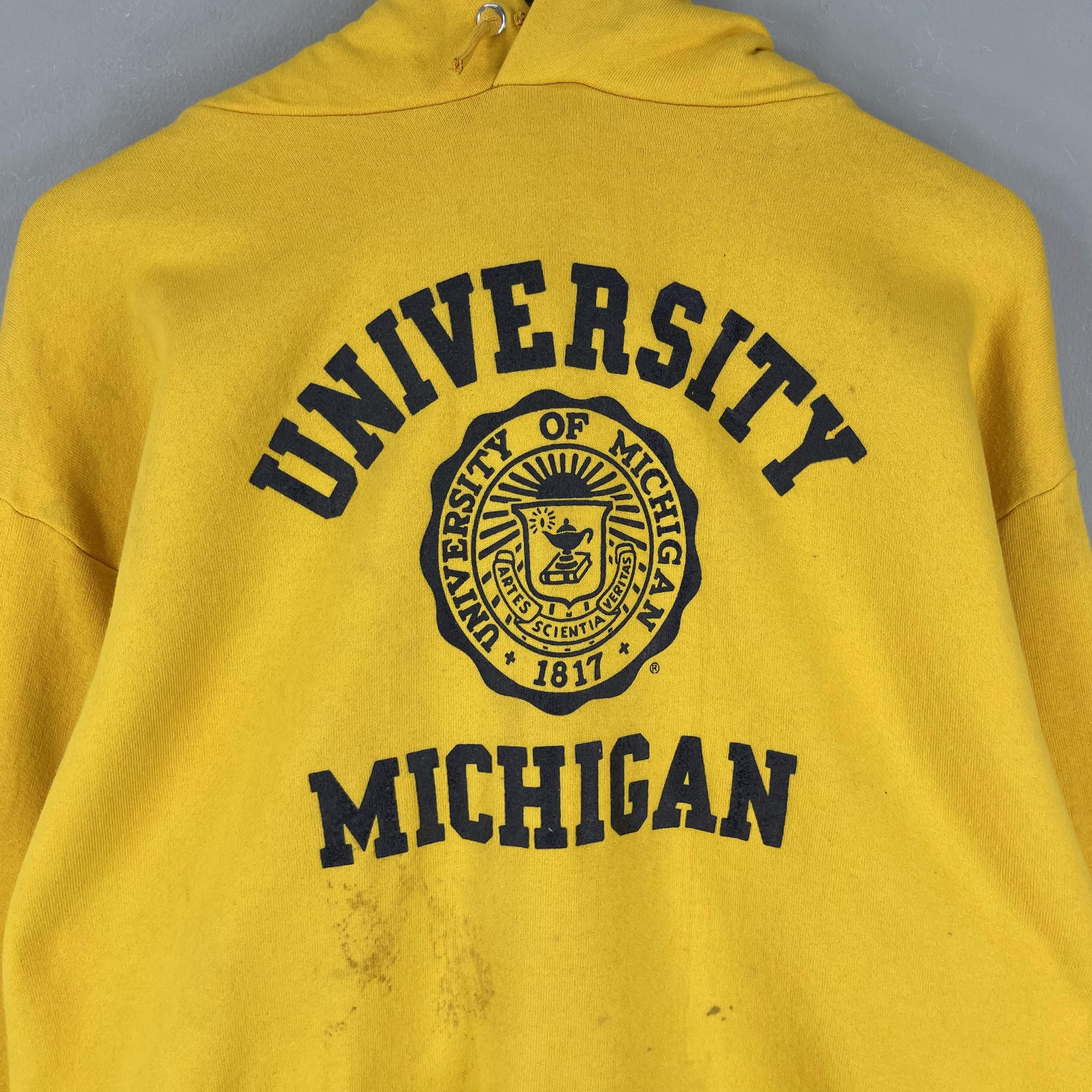Vintage Vintage 90s UNIVERSITY Of MICHIGAN Spellout Pullover Hoodie Size US M / EU 48-50 / 2 - 2 Thumbnail