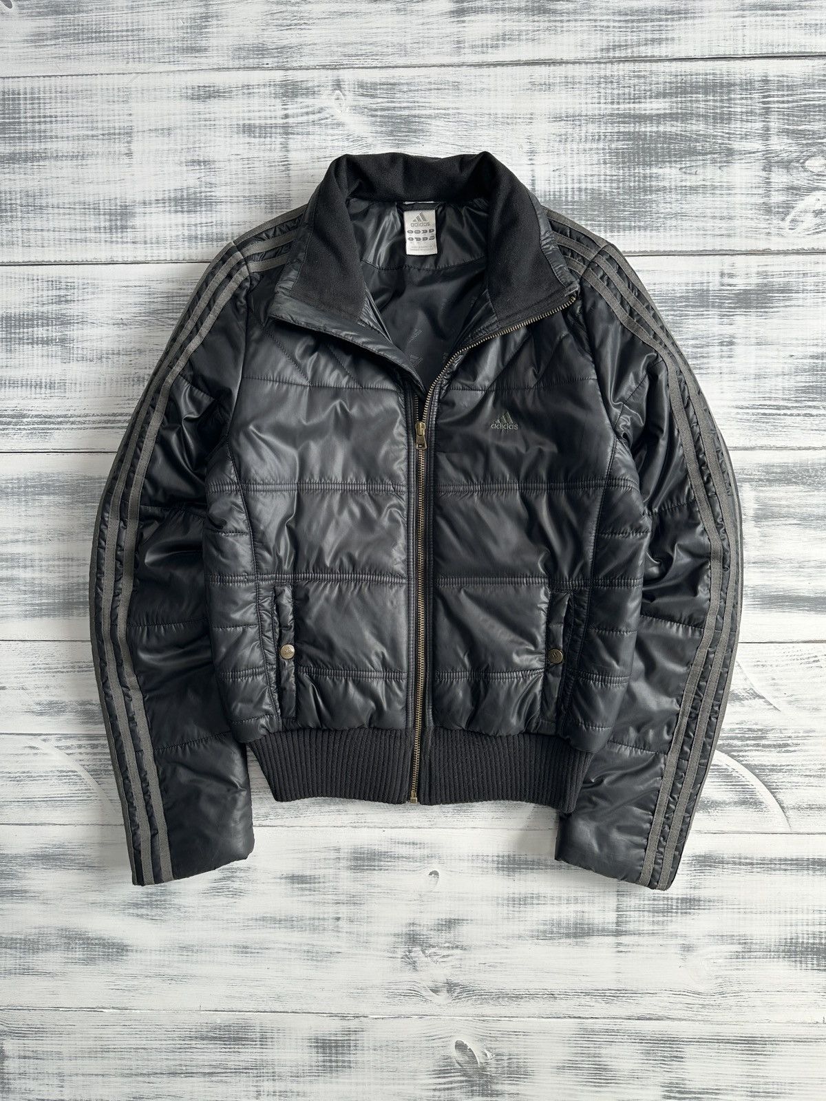 Adidas Vintage ADIDAS Y2K Puffer Bomber Jacket Black 3 Stripes Size M / US 6-8 / IT 42-44 - 3 Thumbnail