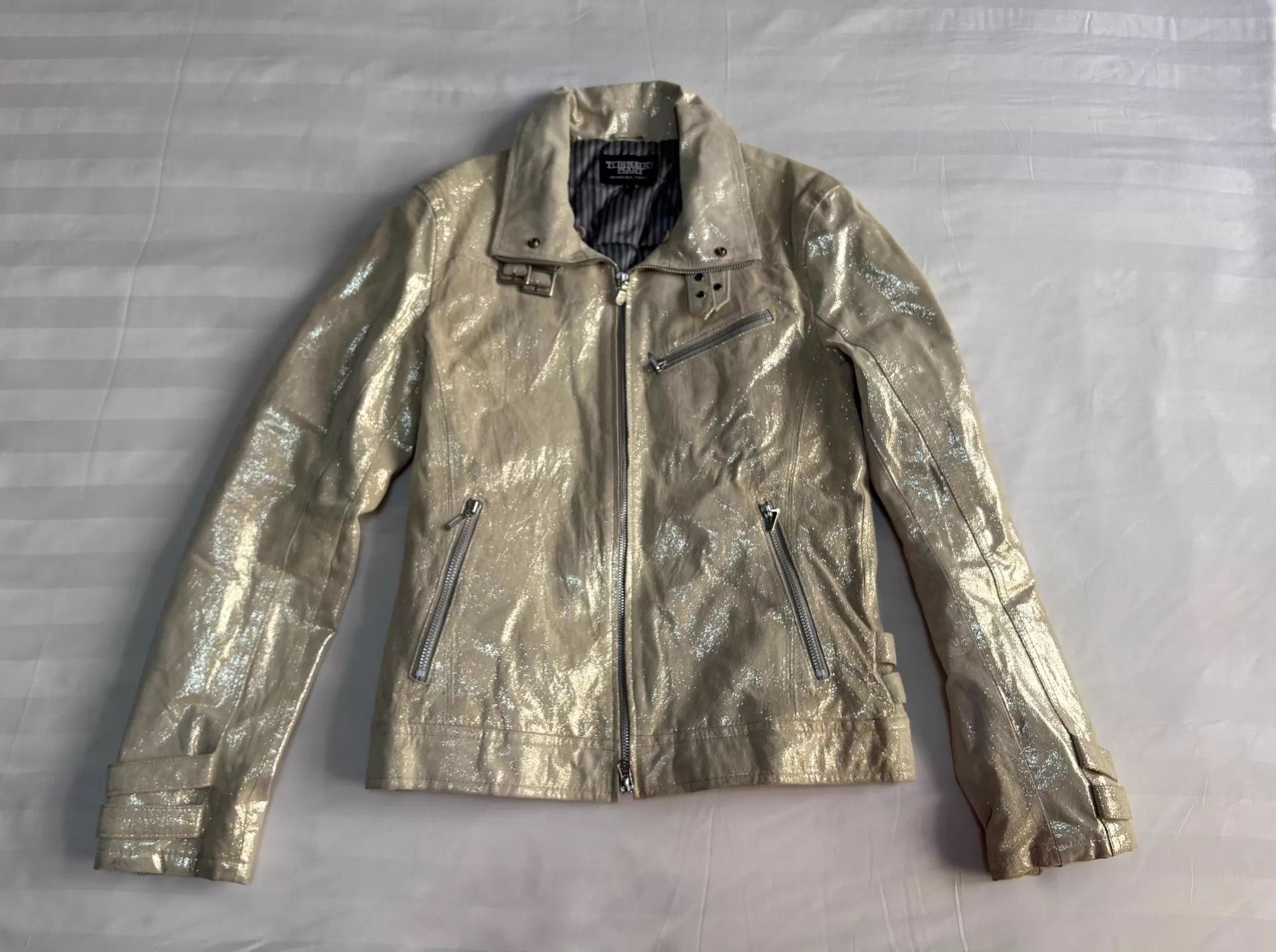 Tornado Mart Tornado Mart Vintage Rare Leather Jacket Waxed Shimmer Straps Size L / US 10 / IT 46 - 1 Thumbnail