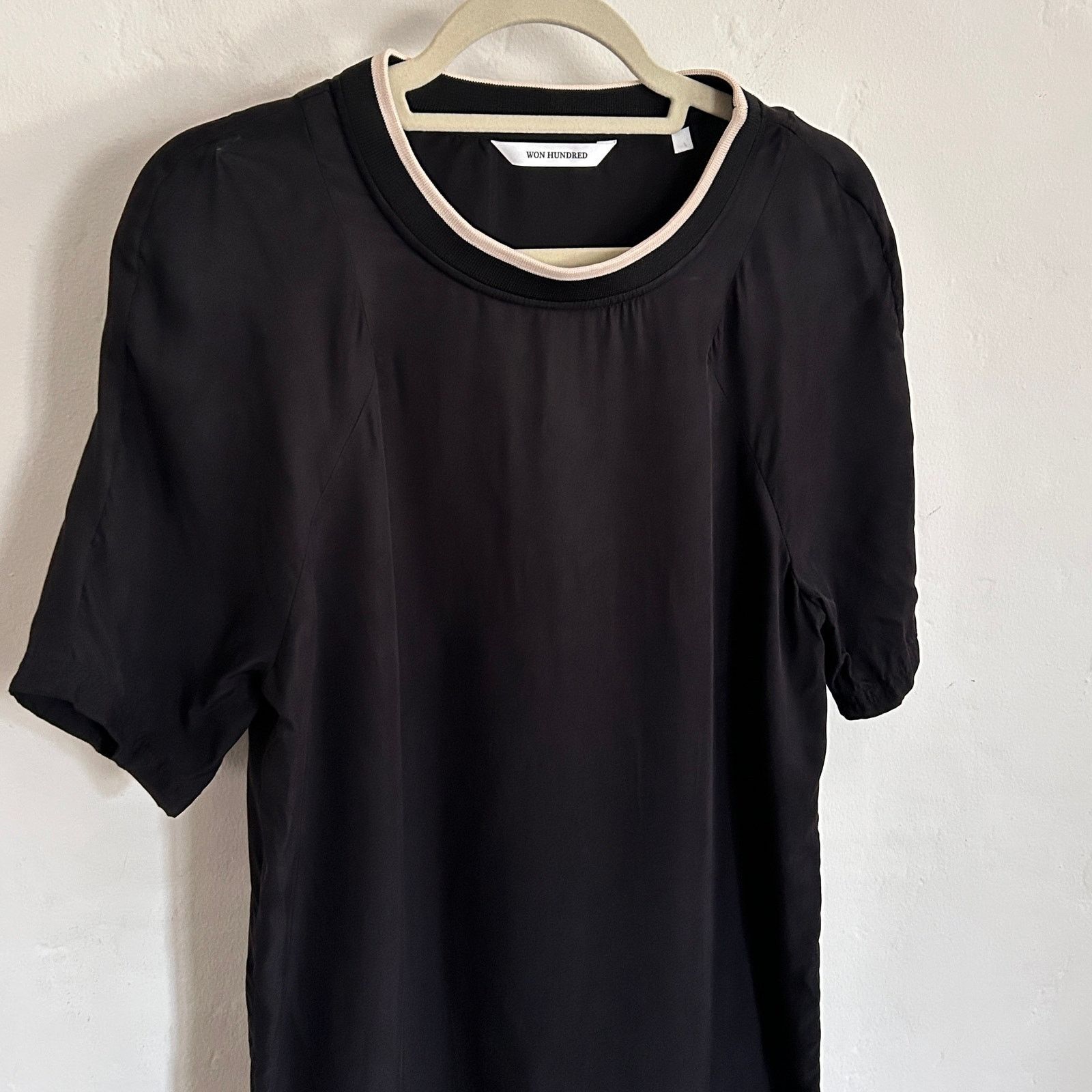 Won Hundred Won Hundred Cheryl Black Cupro Dress Size 36 Contrast Collar Size S / US 4 / IT 40 - 2 Thumbnail
