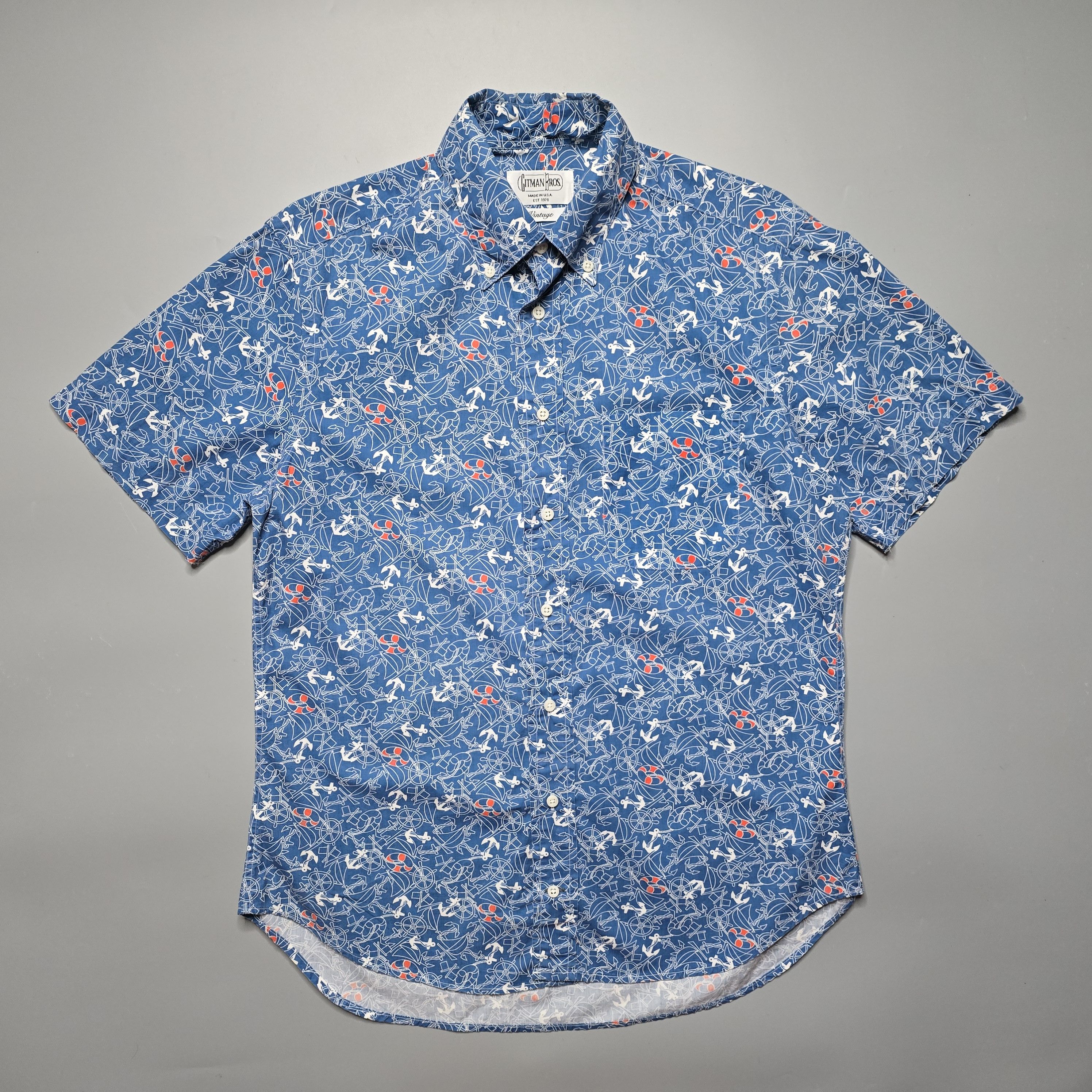 Gitman Bros. Vintage Gitman Bros - Nautical Anchors Printed Shirt Size US M / EU 48-50 / 2 - 1 Thumbnail