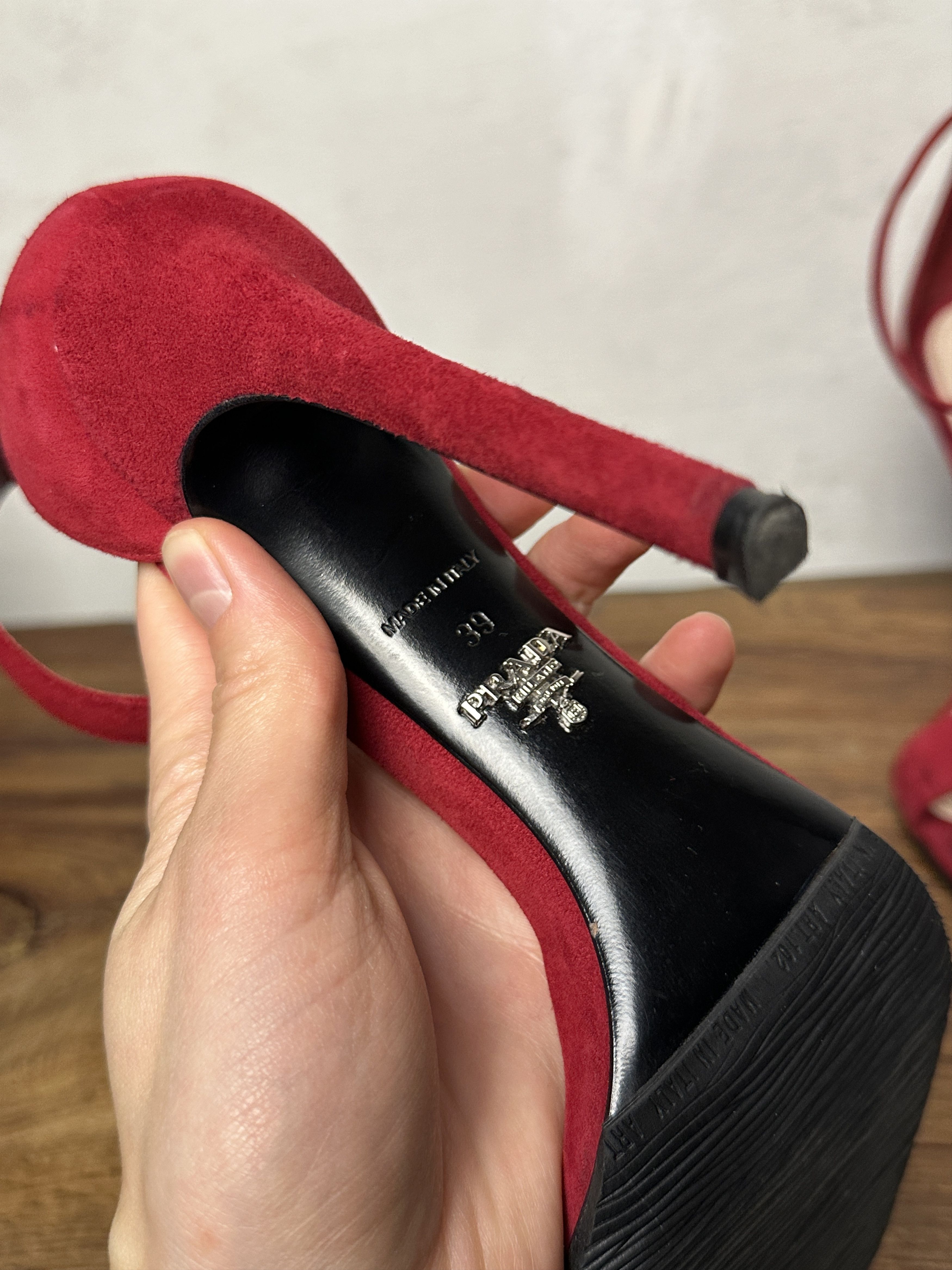 Prada Prada Red Suede Open Toe Ankle Strap Sandals Size US 9 / IT 39 - 10 Thumbnail