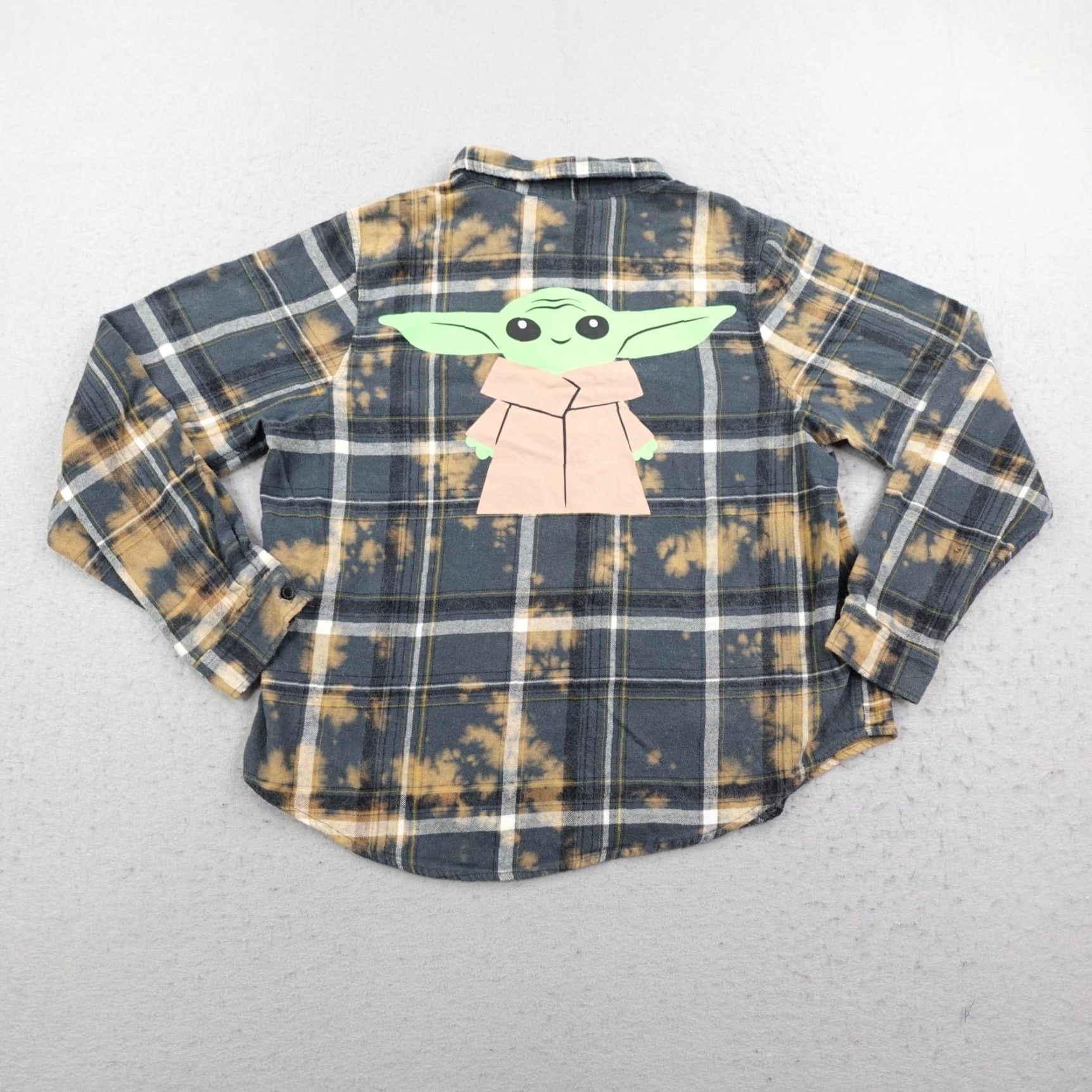 Star Wars Star Wars Shirt Womens Large Bleach Flannel Grogu Mandalorian Button Up Plaid Gray Cotton Long Sleeve Collared Pockets Size L / US 10 / IT 46 - 7 Thumbnail