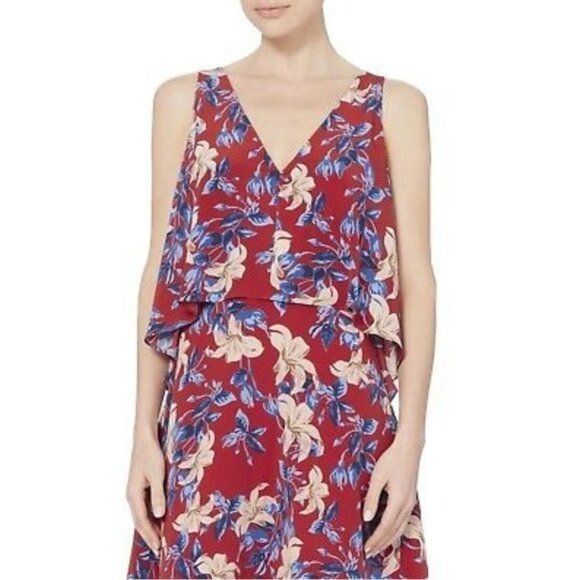 INTERMIX Intermix Silk Dress L Lisette Floral Open Back Flounce Red Size L / US 10 / IT 46 - 6 Thumbnail