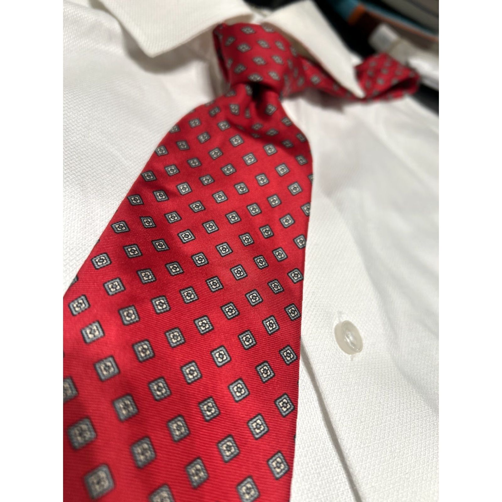 Stafford VINTAGE Stafford Tie 57 X 3.5 Silk Red Geometric USA Made Mens Tie Silk Red Abstract Christmas Preppy Classic Geometric Pattern US Made Mens Size ONE SIZE - 6 Thumbnail