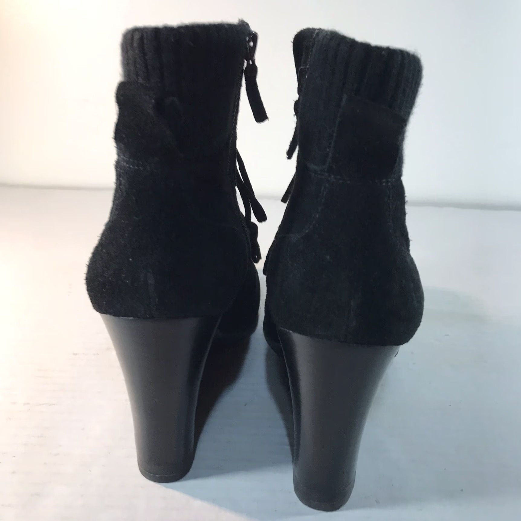 Franco Sarto Franco Sarto Bootie Women’s 9M Black Suede Ankle Wedge Zip Tassel Bohemian City Equestrian Womens Size US 9 / IT 39 - 4 Thumbnail
