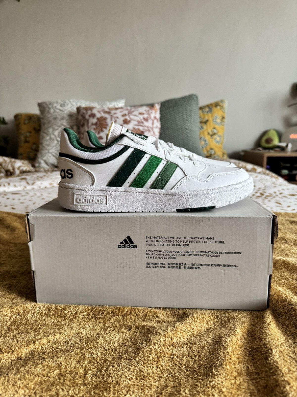 Adidas Adidas Hoops 3.0 Low Sneakers - White/Multi-Green Size US 7.5 / EU 40-41 - 3 Thumbnail